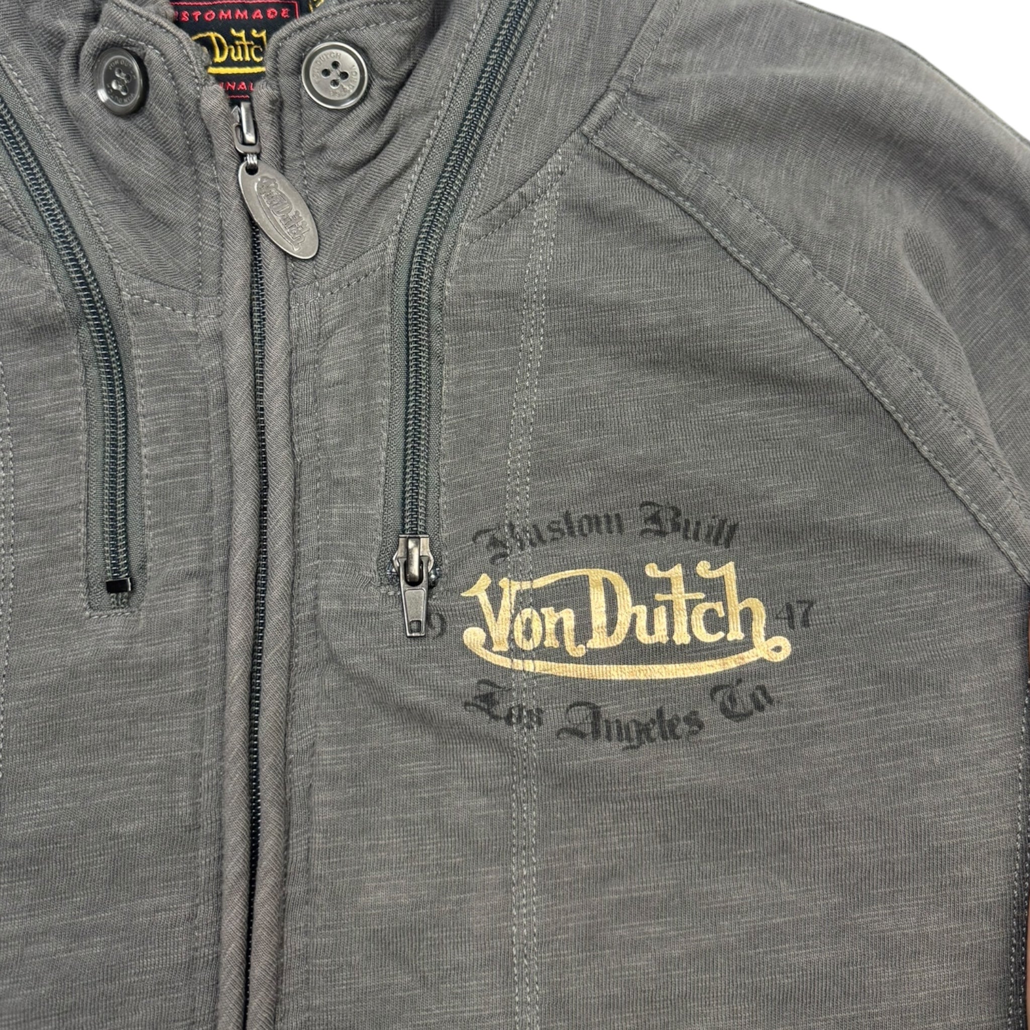 Y2K Von Dutch Zip Up Sweatshirt Grey