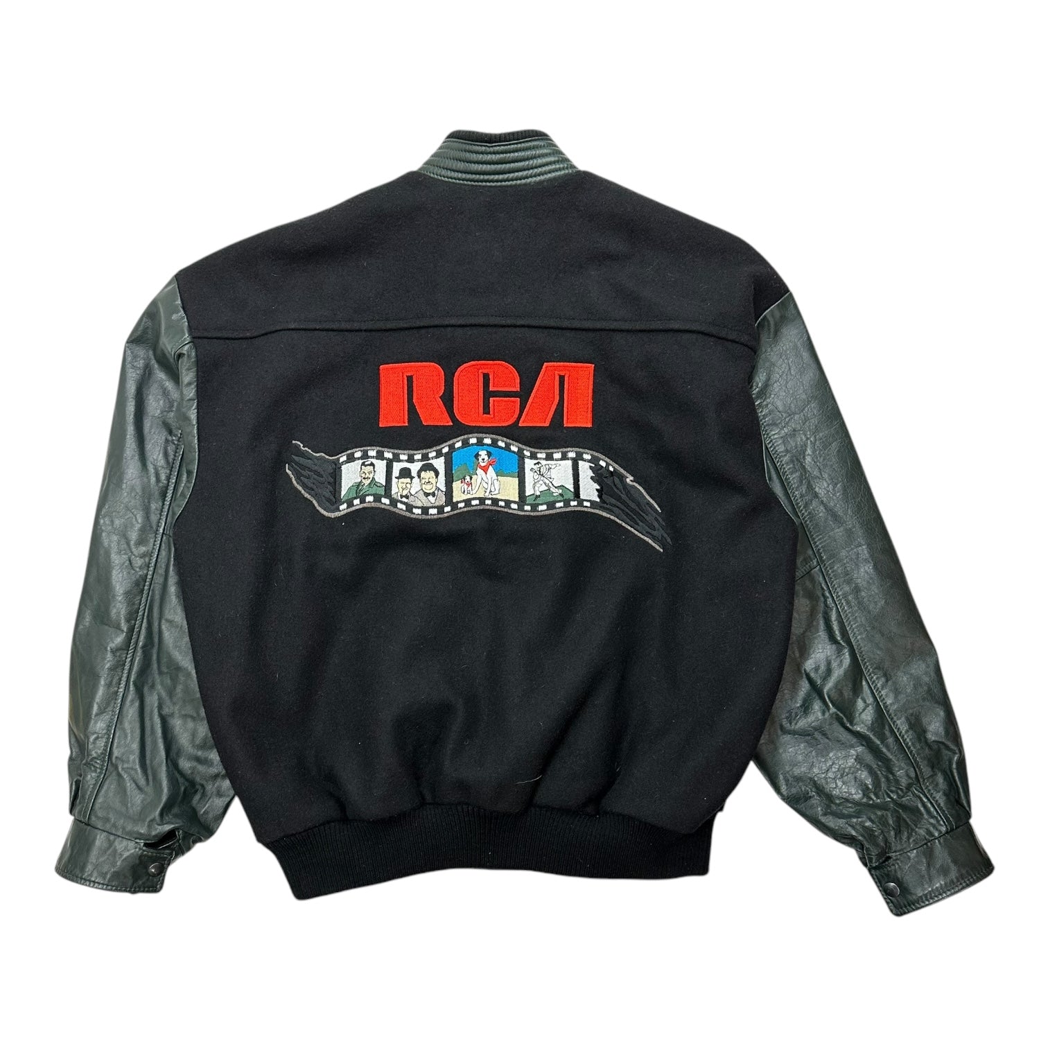 Vintage RCA Cameras Leather Wool Bomber Jacket