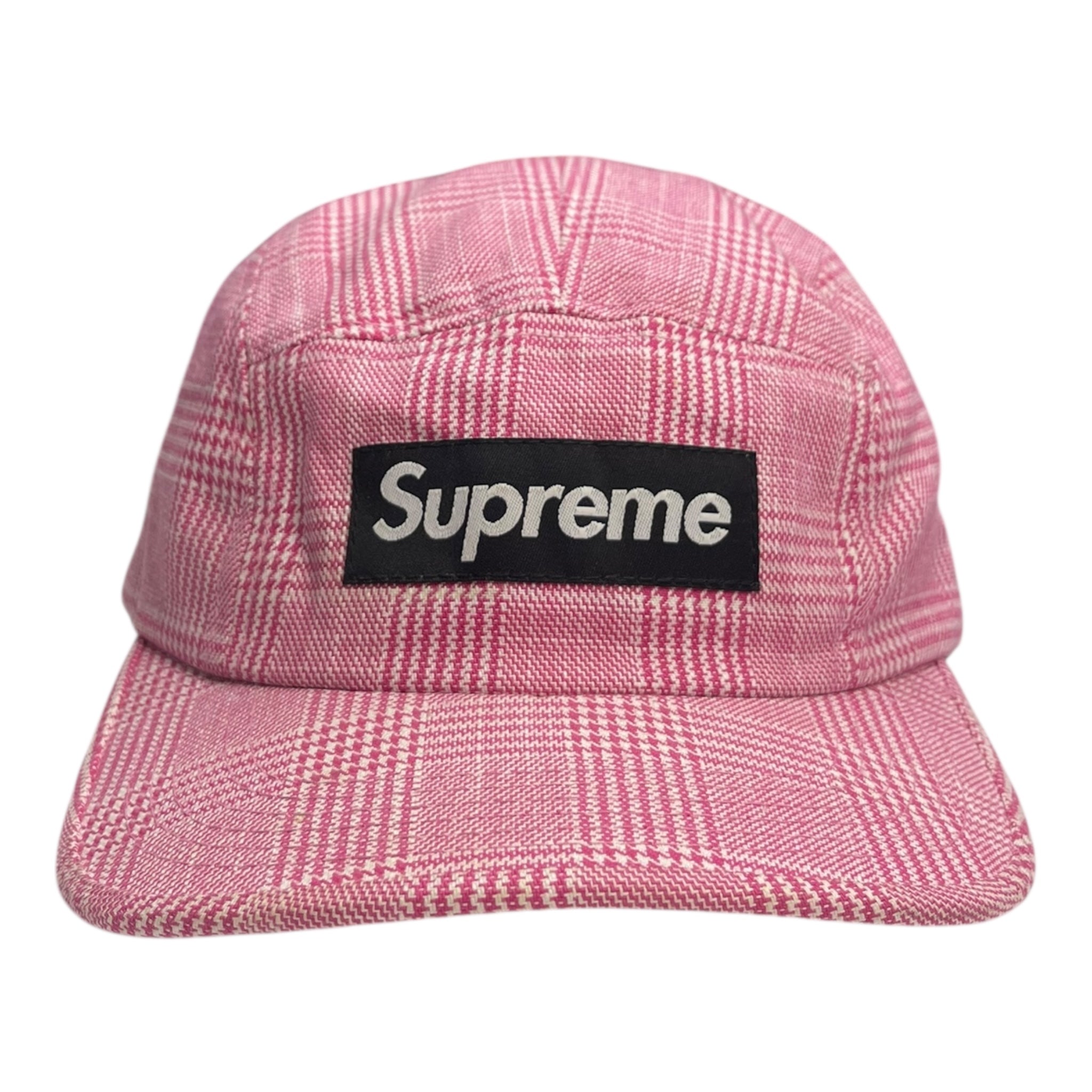 Supreme Plaid Houndstooth Box Logo Camp Cap Pink