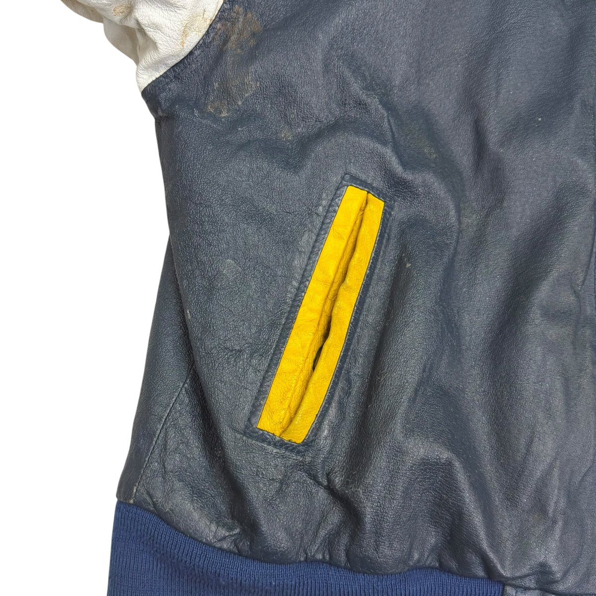 Vintage Michigan Wolverines Leather Split Colorblock Jacket Navy/Yellow