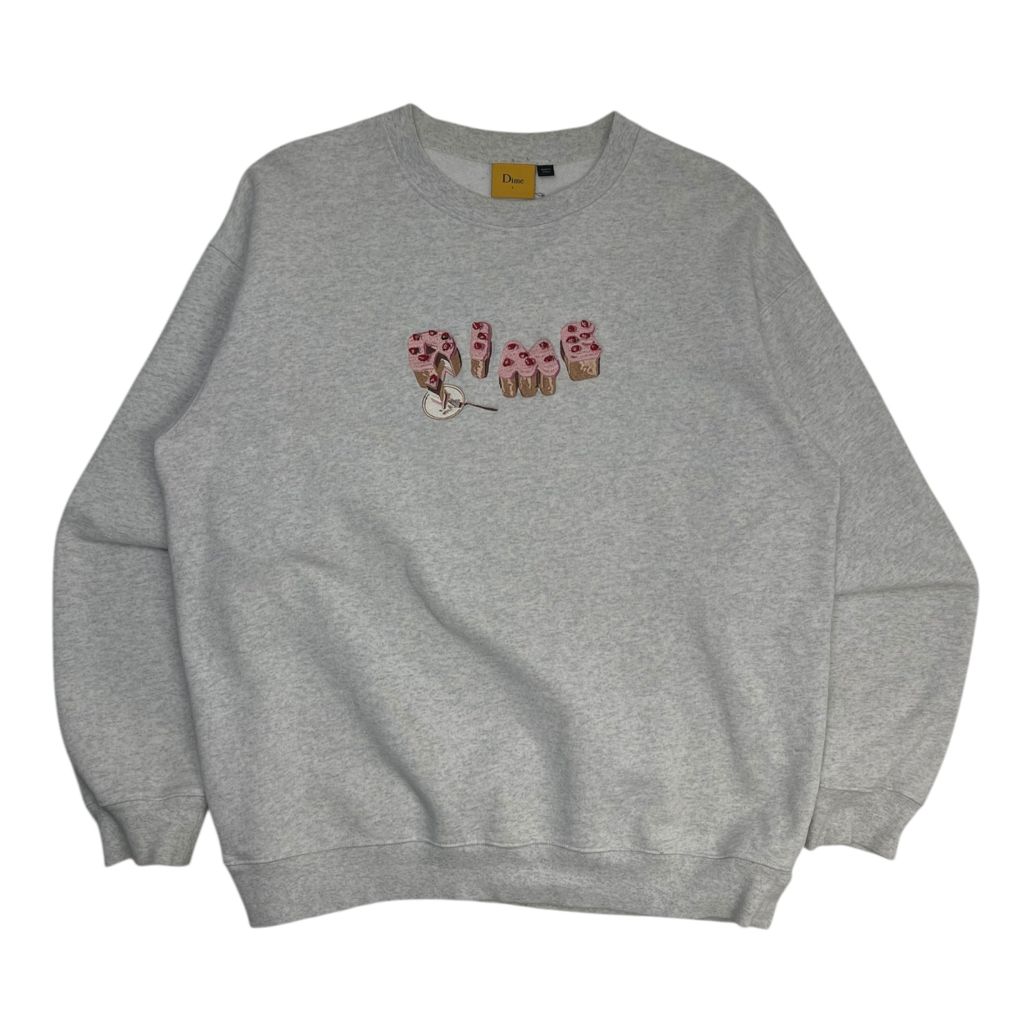 Dime Cake Center Spellout Crewneck Sweatshirt Grey