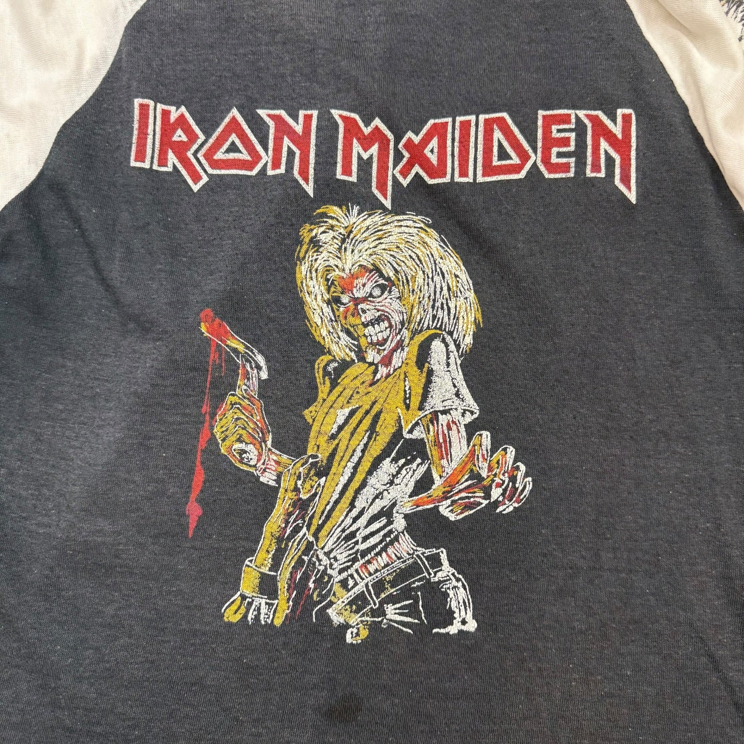 Vintage 80s Iron Maiden Flight Of Icarus Raglan Tee White/Black