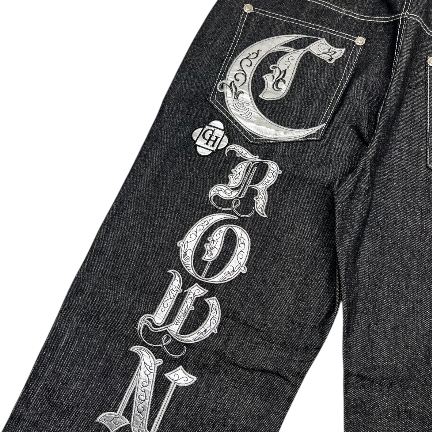 Vintage Y2K Crown Holder Chrome Embroidered Denim Jeans