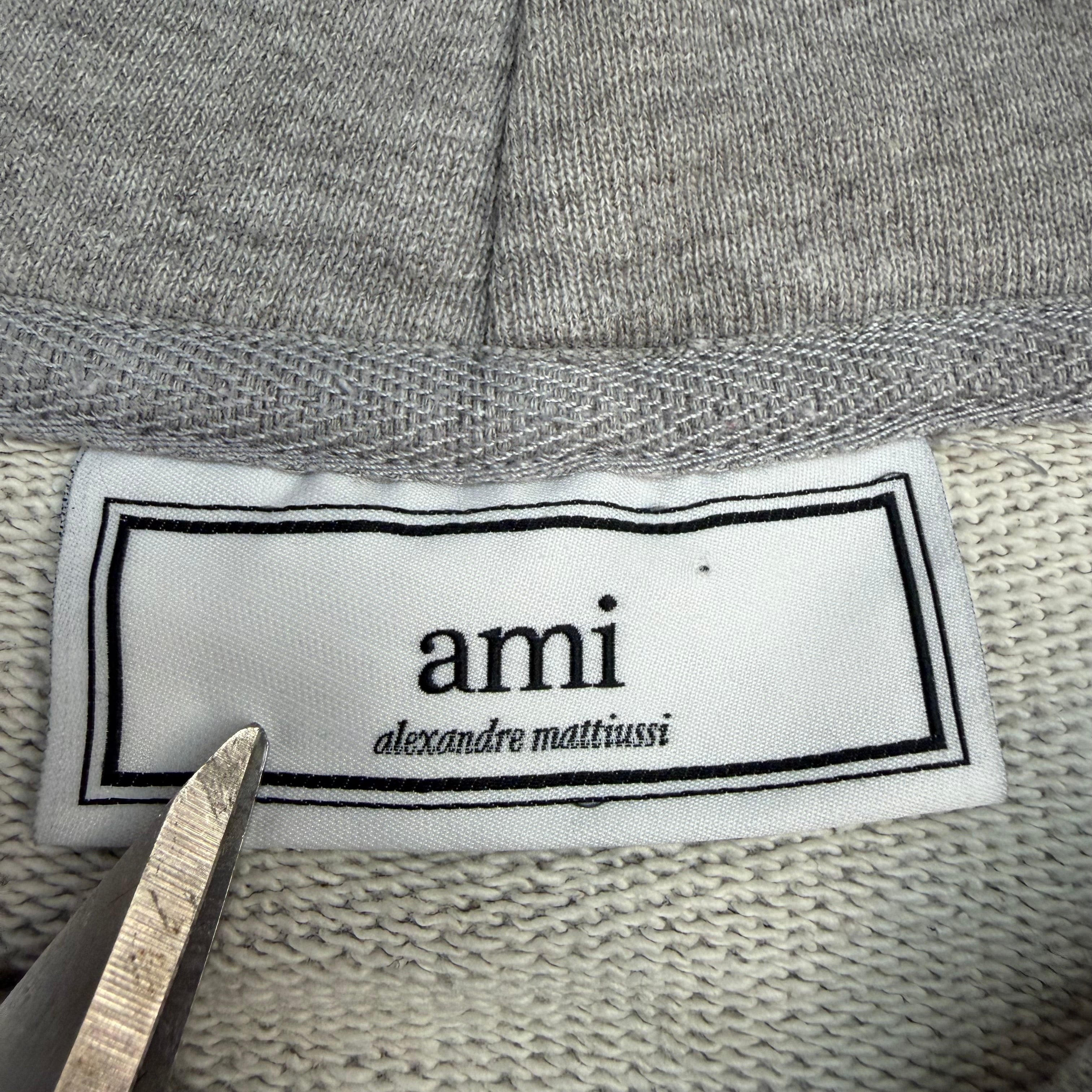 Ami Paris Tricolor Logo Hoodie Grey