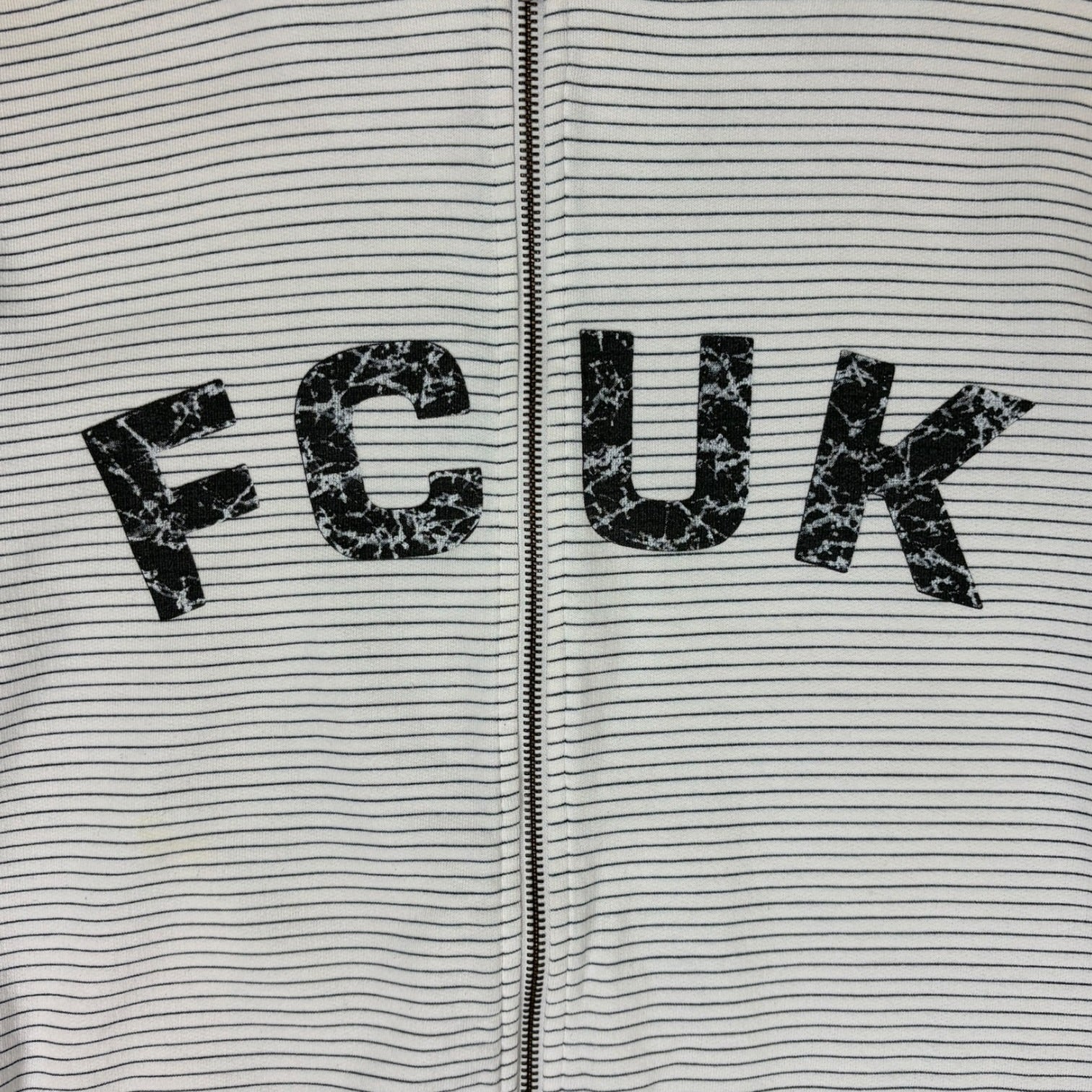 (W) Vintage French Connection FCUK Striped Zip Up Sweatshirt White/Navy