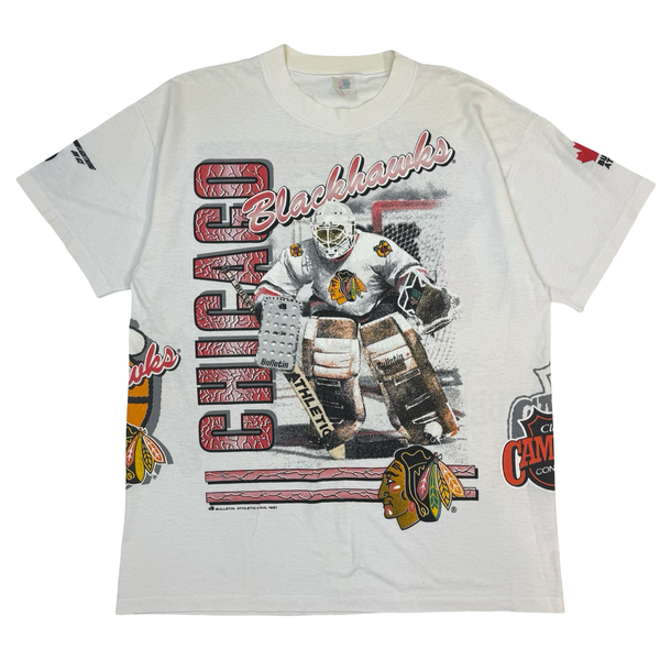 1991 Bulletin Athletic Chicago BlackHawks AOP Tee White