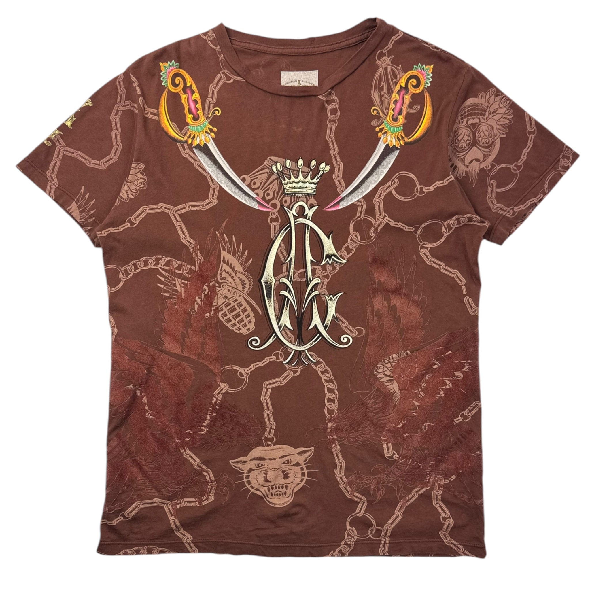 Y2K Christian Audigier T-Shirt Brown