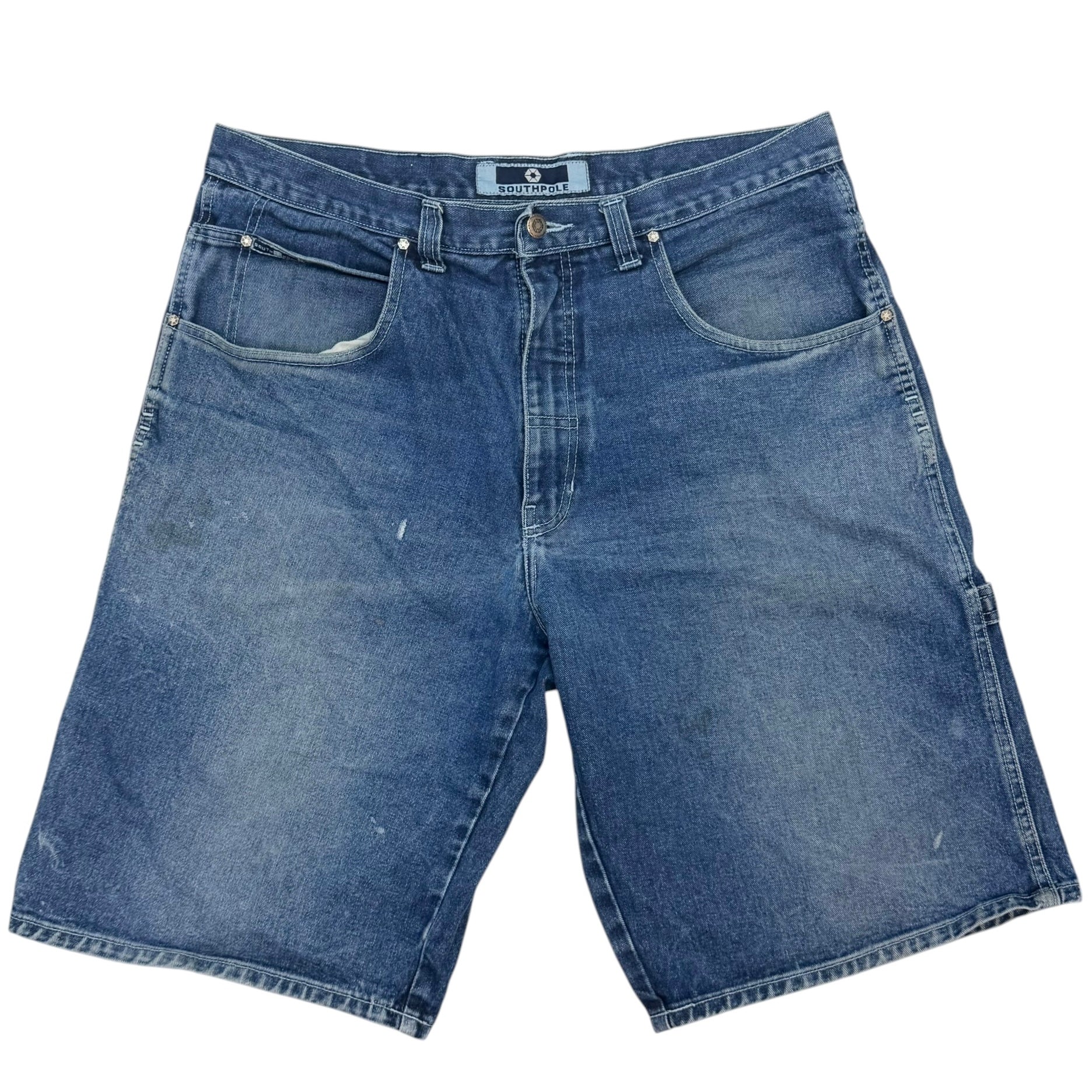 Vintage Southpole Graffiti Embroidered Denim Shorts Blue