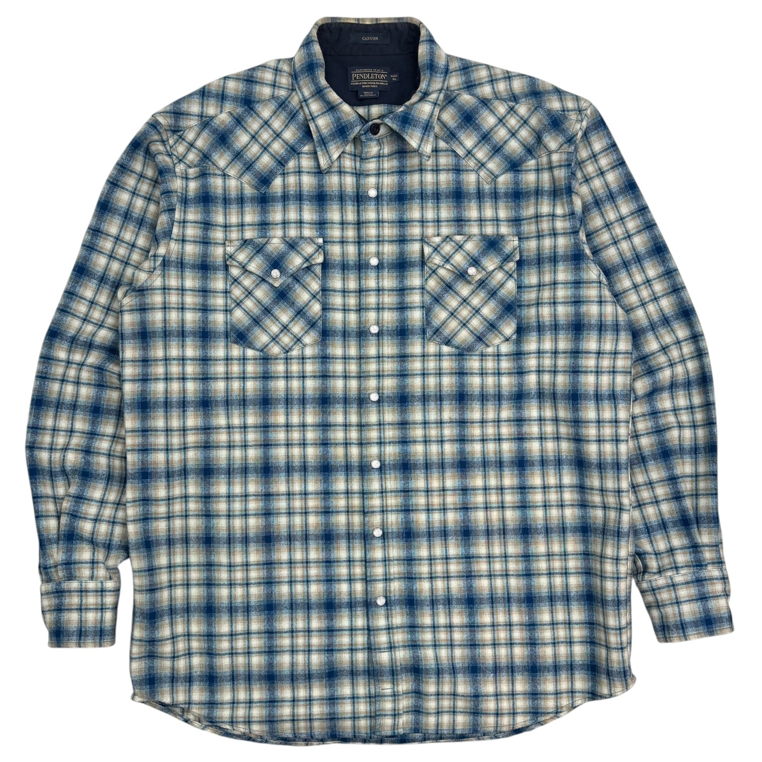 Vintage Pendleton Snap Button Plaid Shirt Blue/Cream