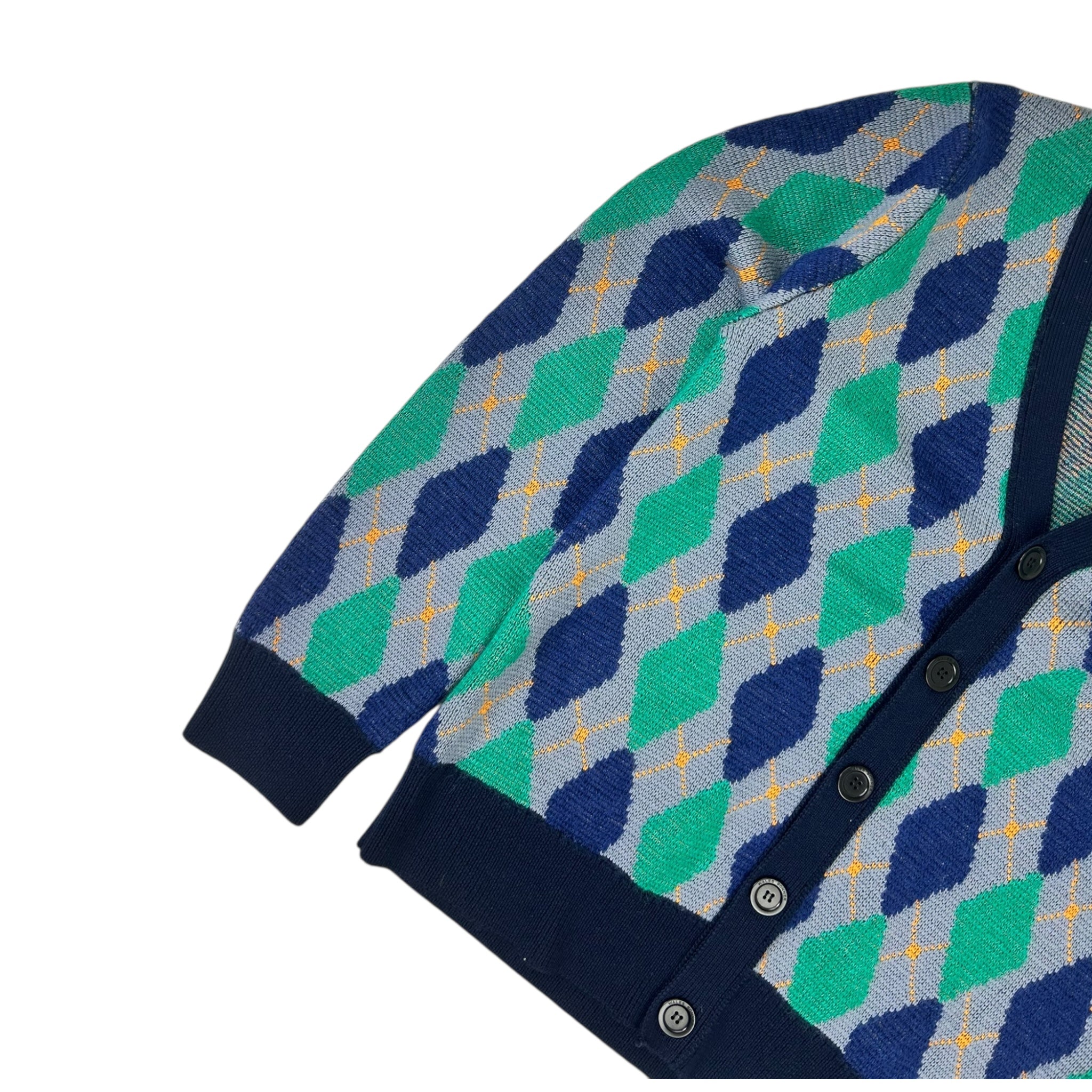 WALES BONNER Argyle Wool-trimmed Mohair-blend Cardigan Blue