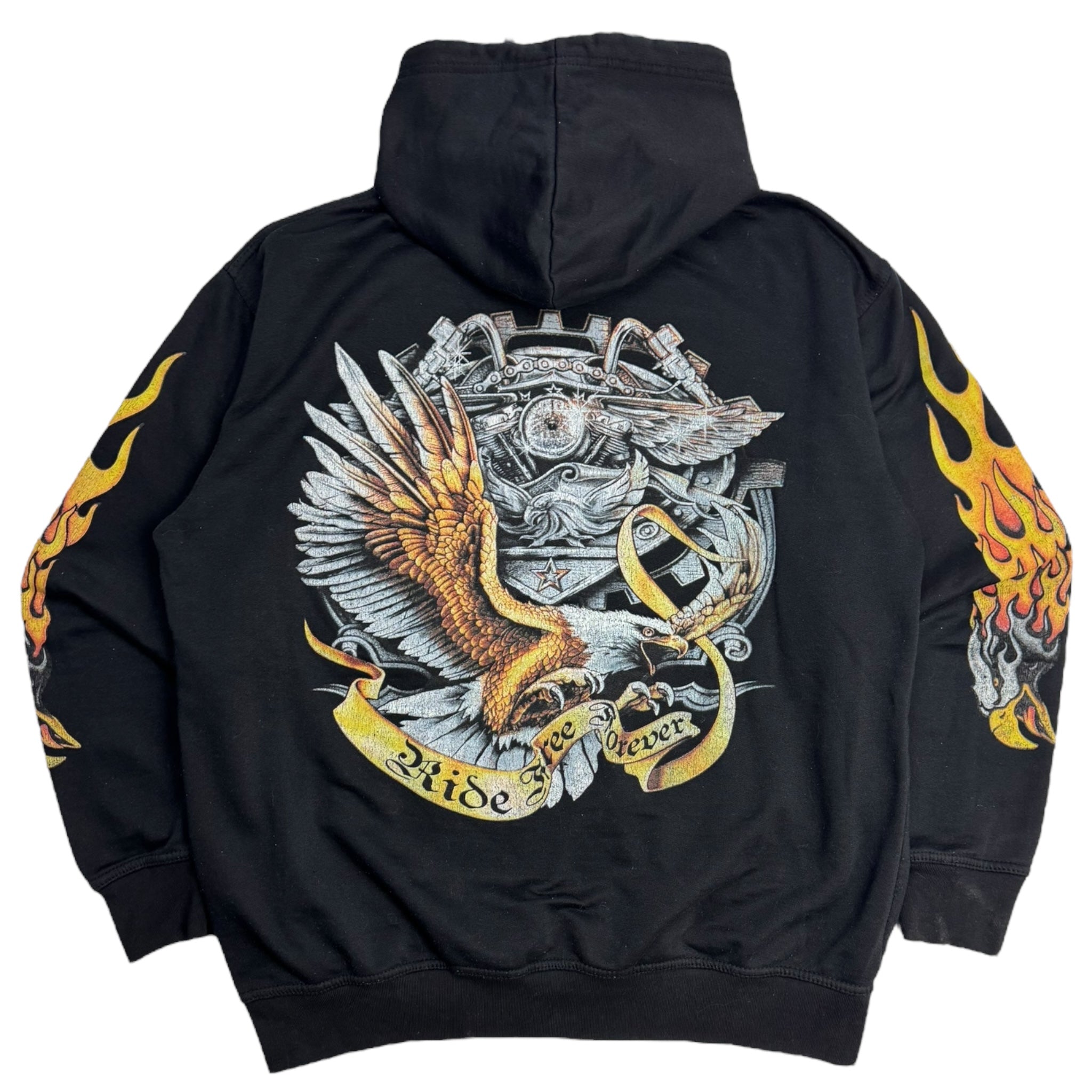 Vintage Ride Free Eagle Flamesleeve Biker Hoodie