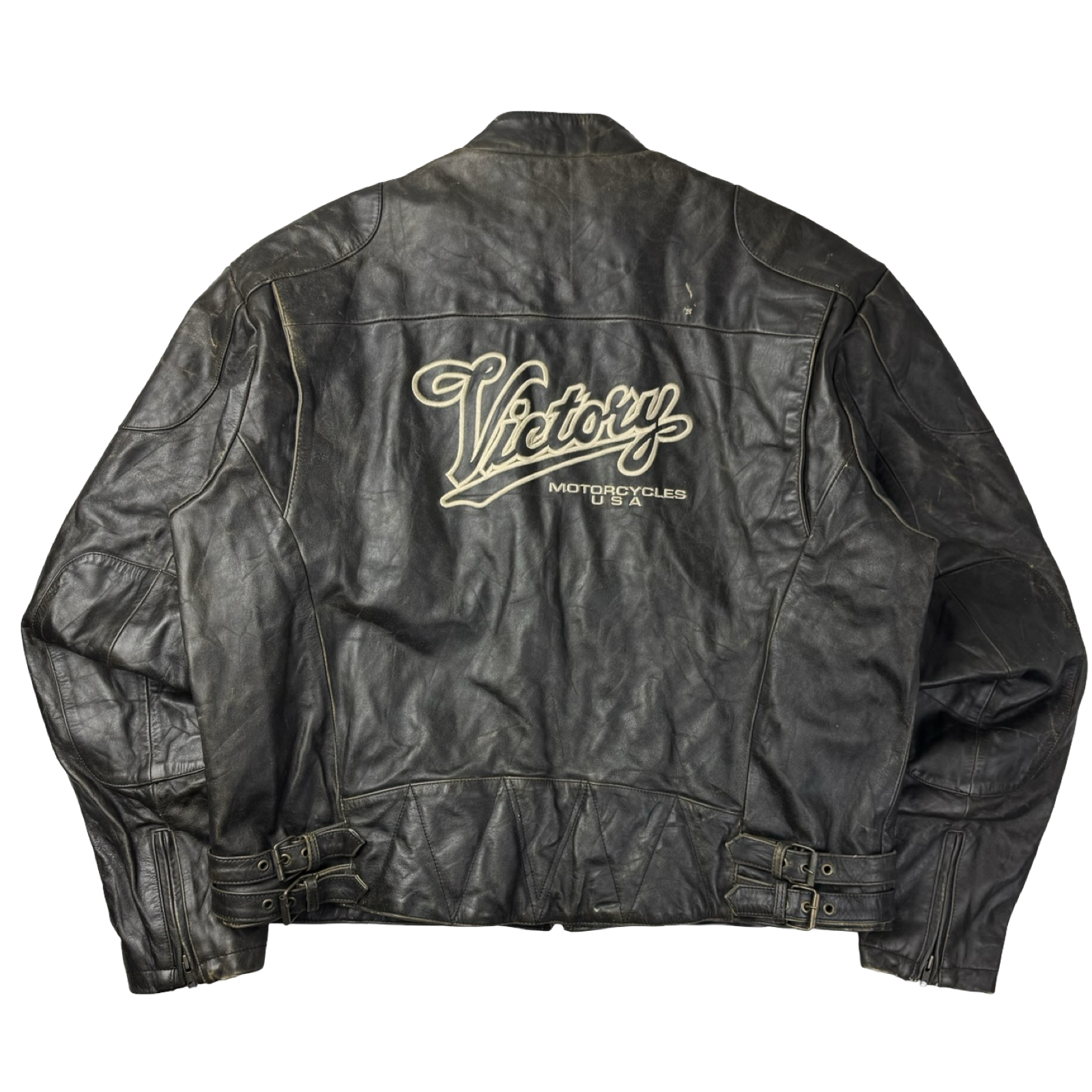 Vintage Victory Motorcyles Biker Leather Jacket Black