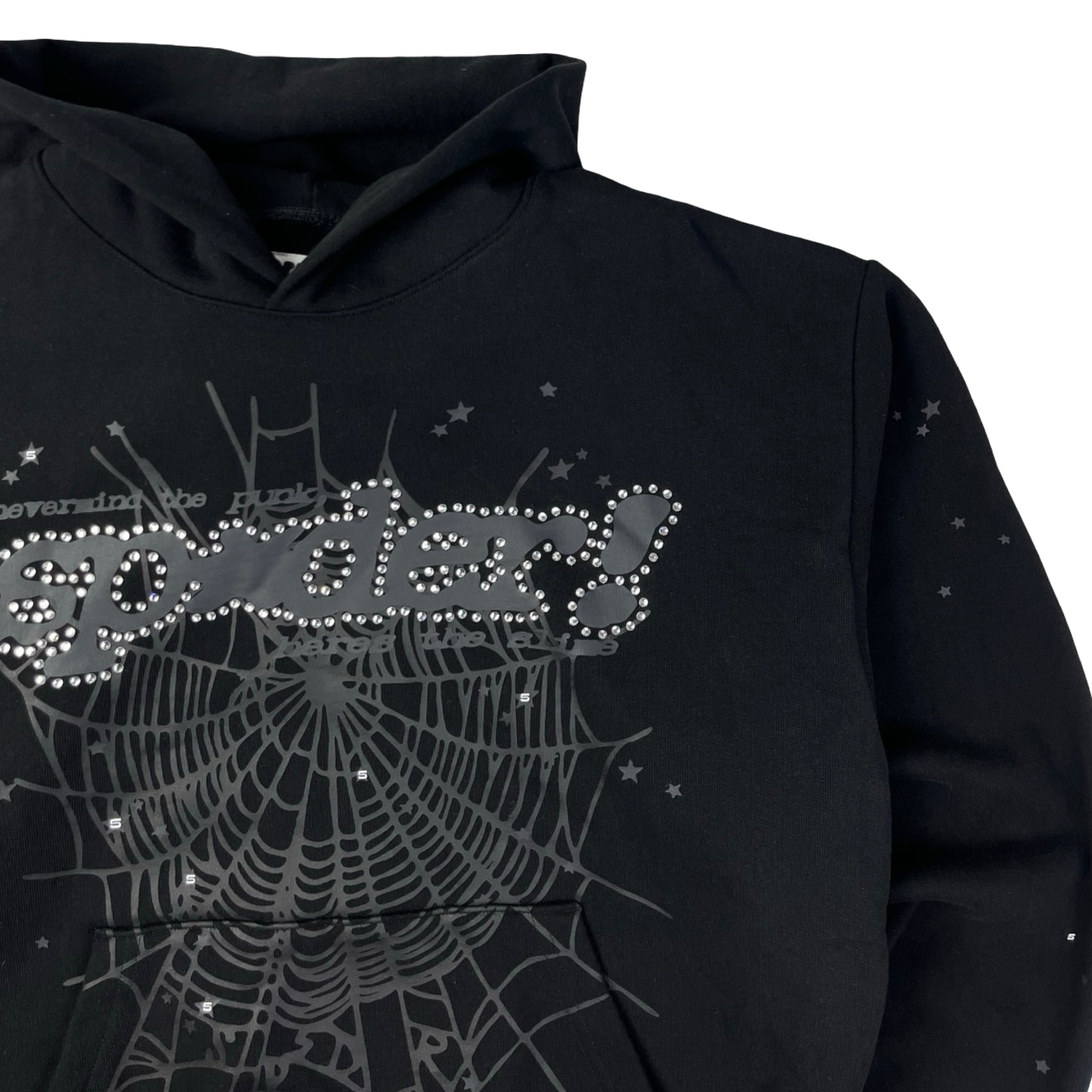 Sp5der Rhinestone Punk V2 Hoodie Black