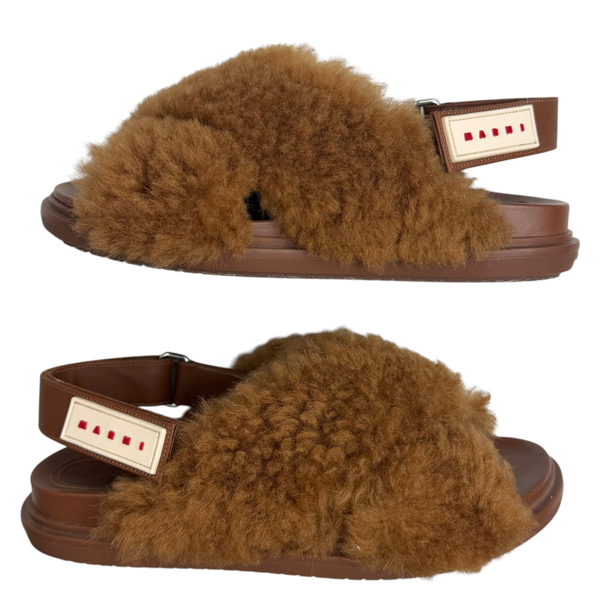 (W) Marni Fussbett Shearling Sandal Caramel (Used)