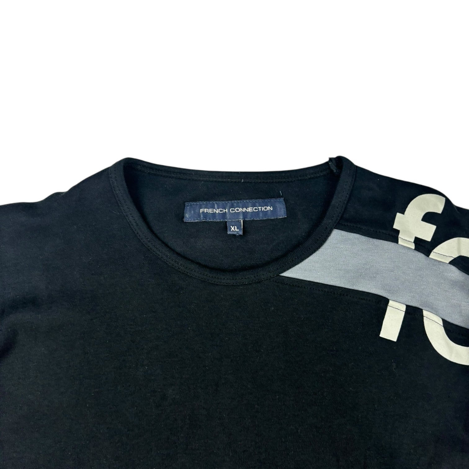 Vintage French Connection Logo Stripe Long Sleeve T-Shirt Black