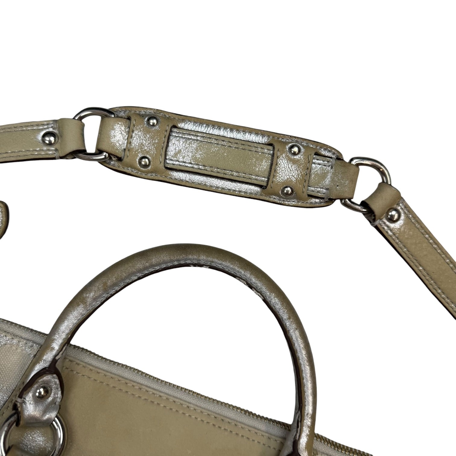 (W) Coach Ashley Signature Satchel Silver/Beige
