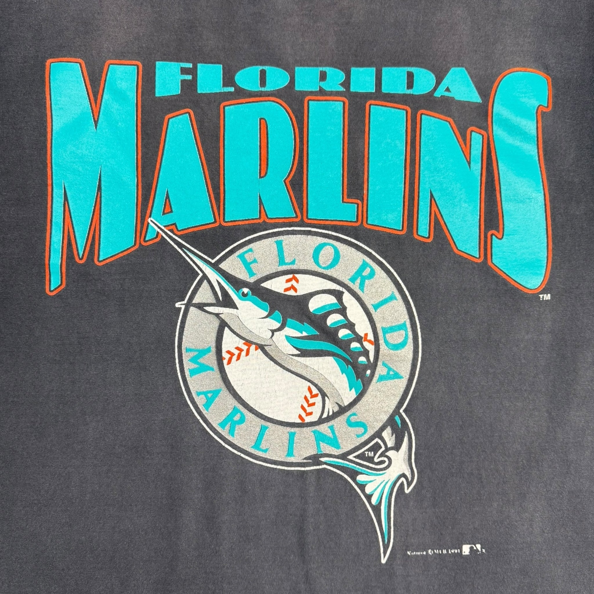 1991 Marlins Florida Nutmeg T-Shirt Faded Black