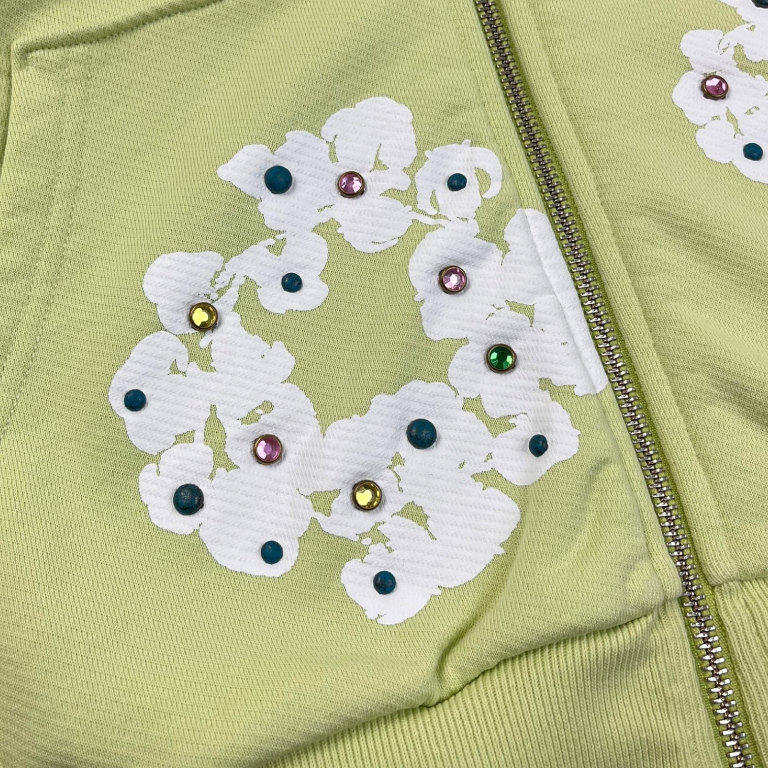 Denim Tears Rhinestone Cotton Wreath Zip Hoodie Mint
