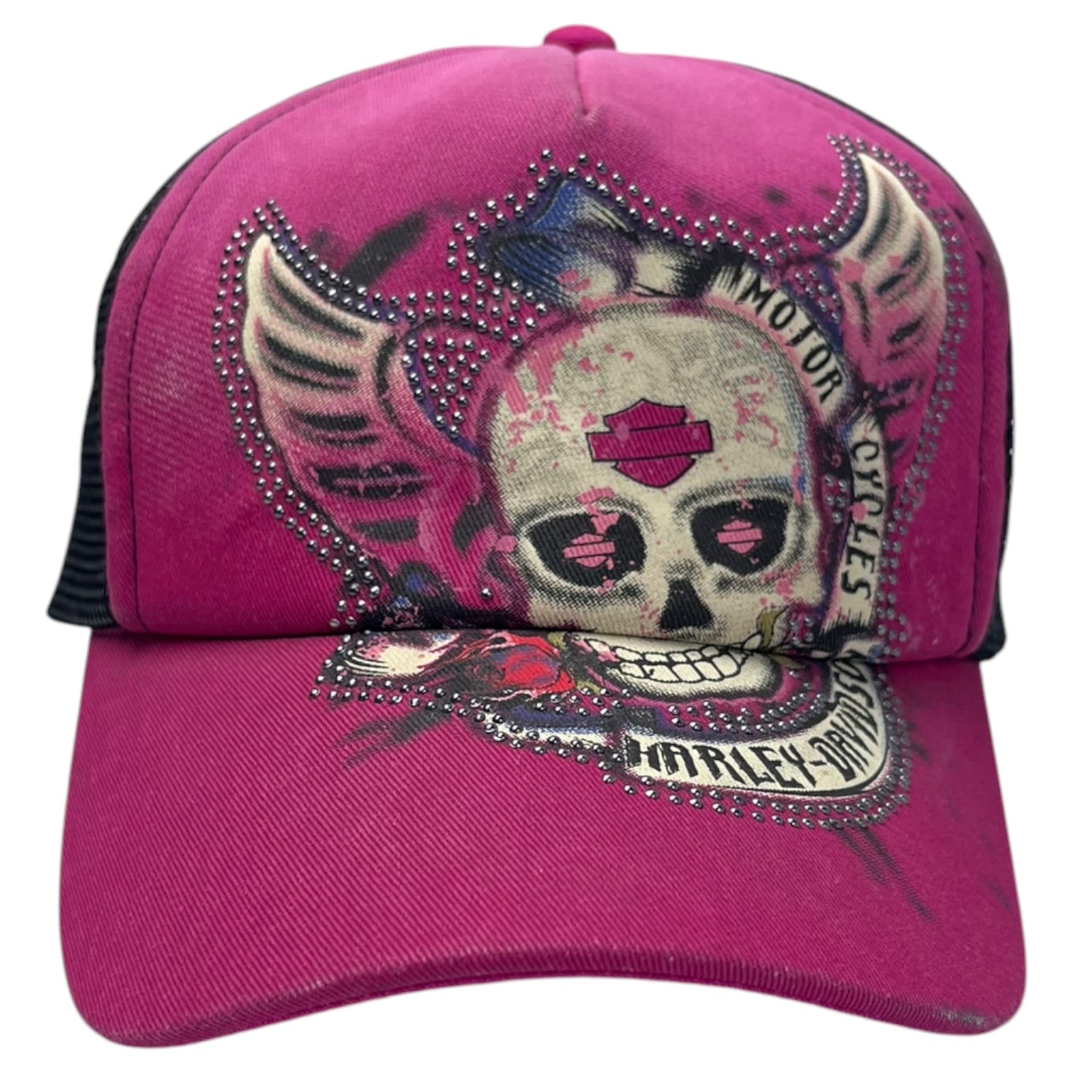 W) Y2K Harley Davidson Winged Skull Trucker Hat