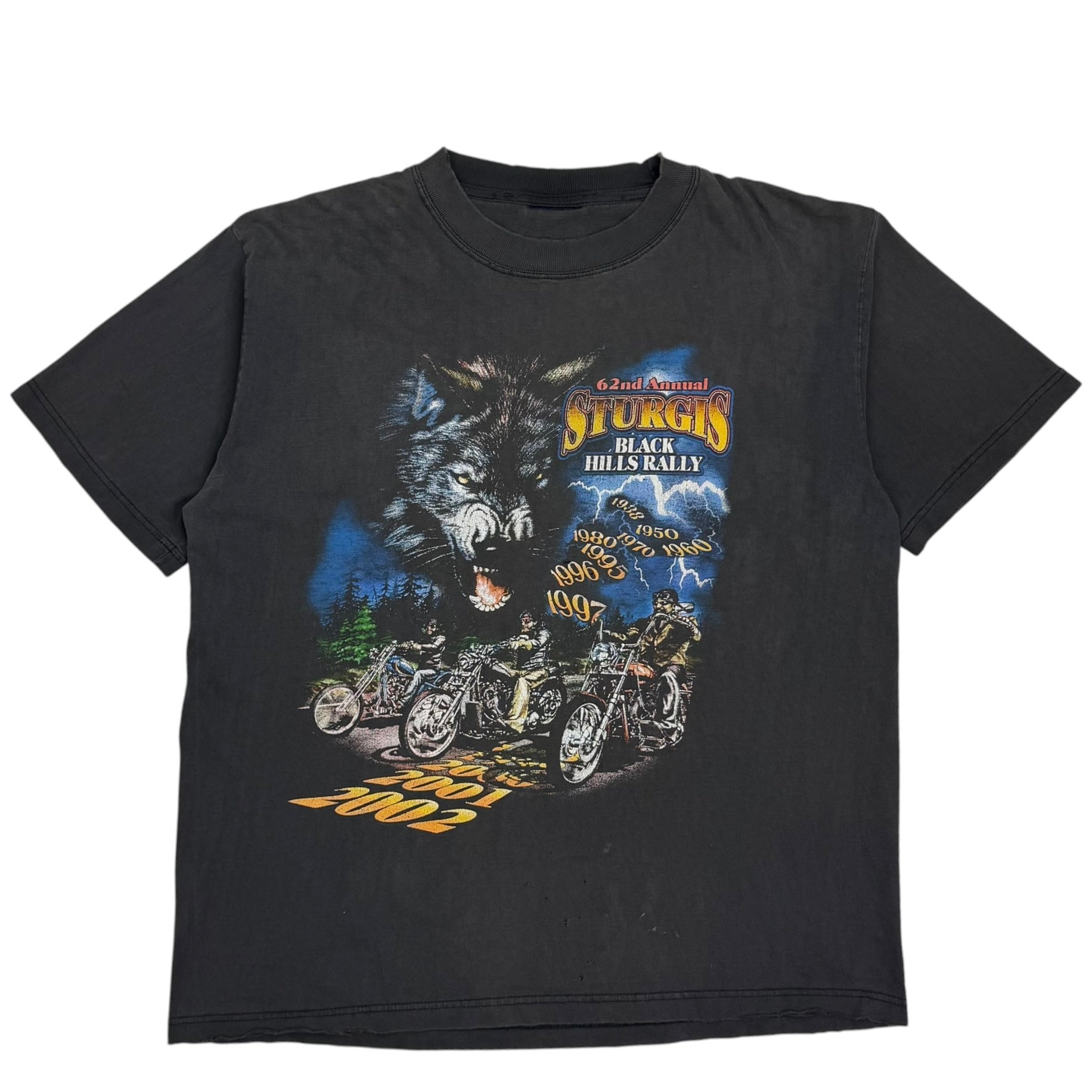 2002 Harley Davidson 62nd Annual Black Hills Rally Tee Faded Black