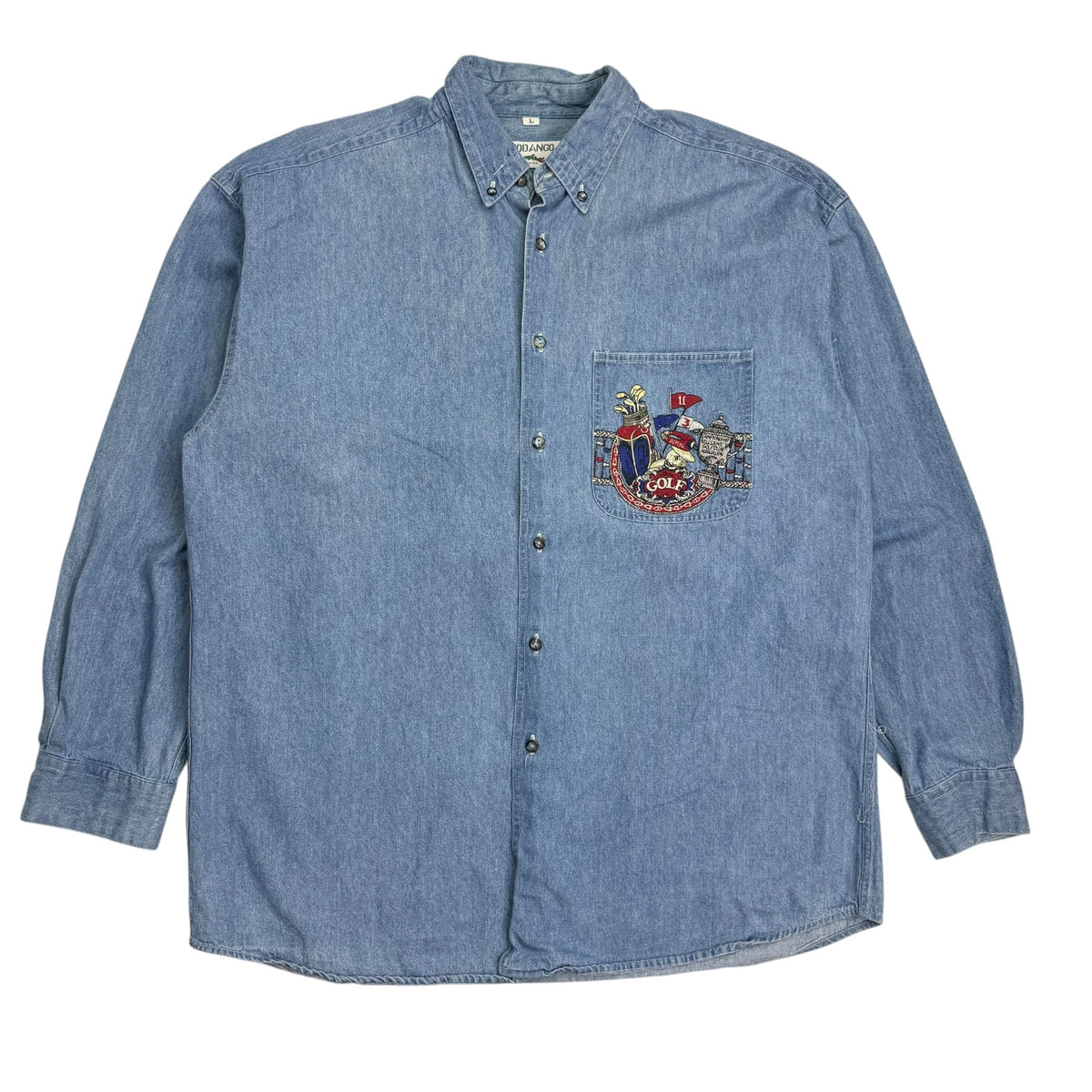 Vintage Golf Embroidered Crest Denim Button Up Shirt Light Wash