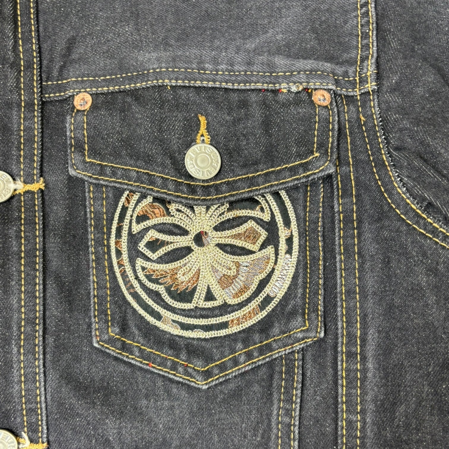 Evisu Embroidered Brocade Seagull Denim Jacket Dark Wash