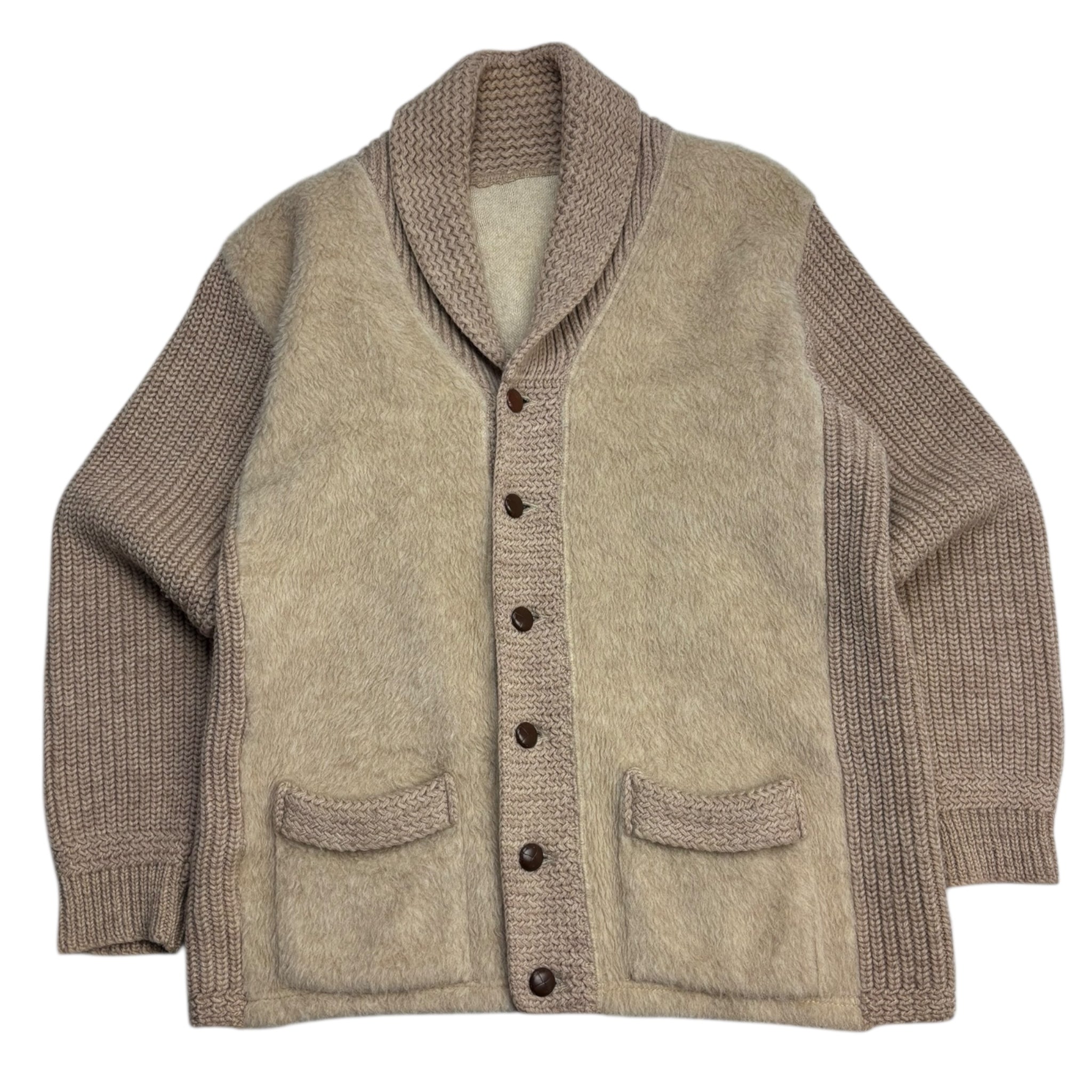 Vintage Two Tone Knit Button Up Cardigan Tan Beige