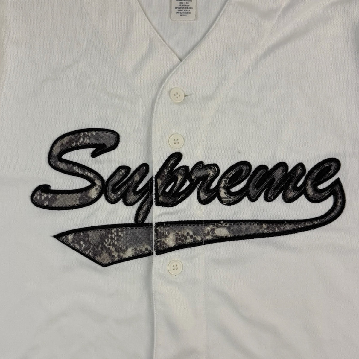 Supreme Snake Script Logo Baseball Jersey White