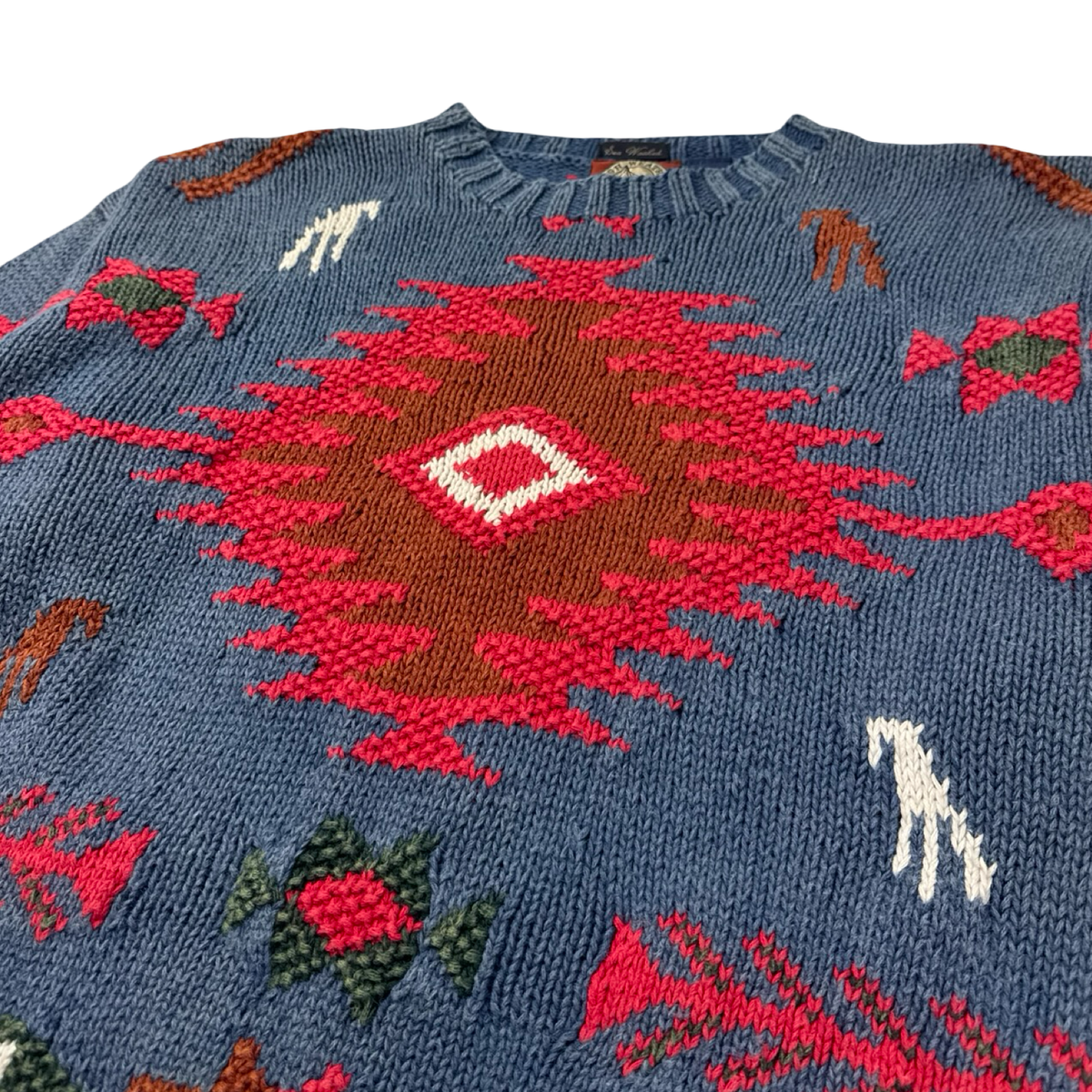 Vintage Western Aztec Pattern Heavy Knit Sweater Blue