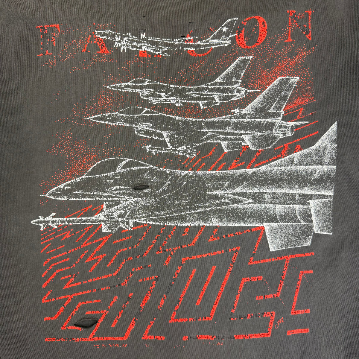 1990 Blackbird F-16 Fighting Falcon Thrashed Tee Faded Grey