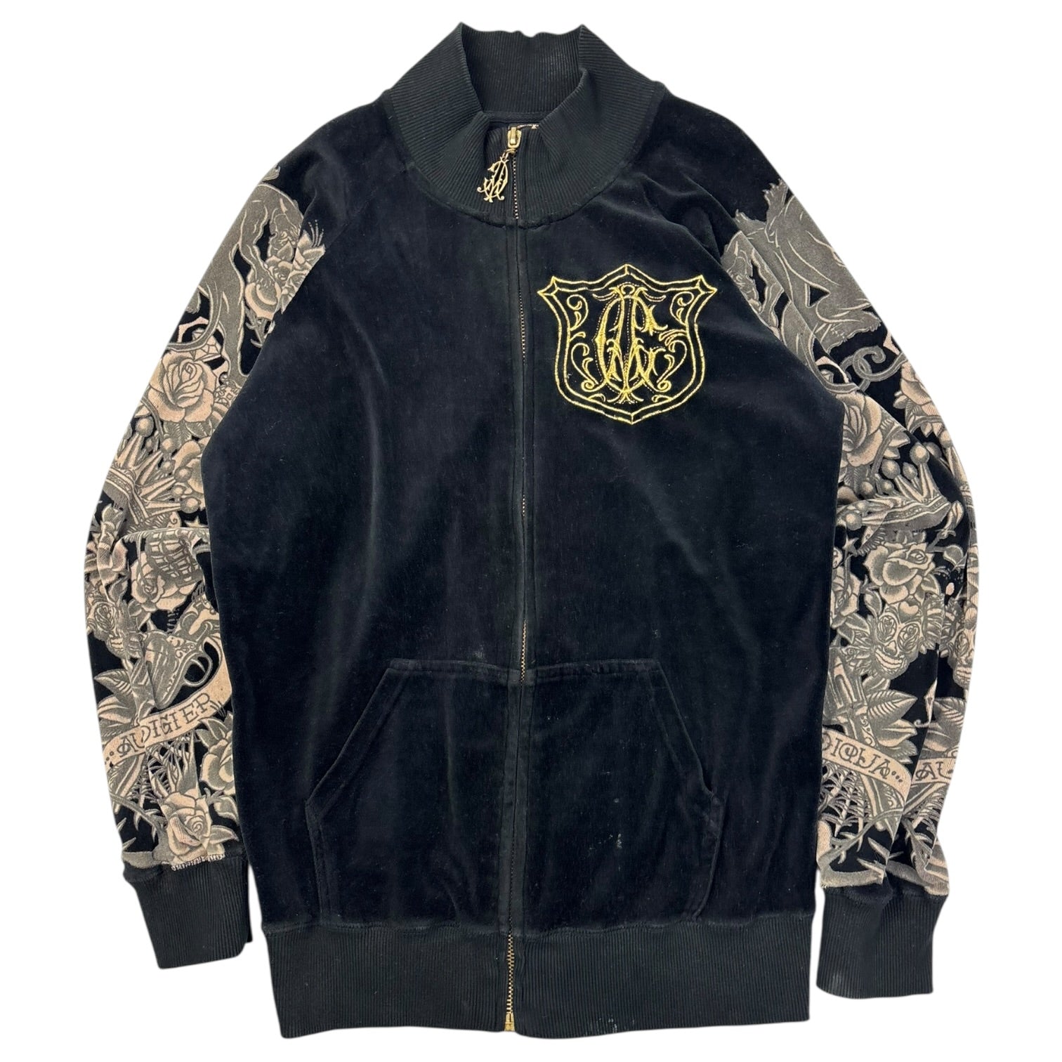 Vintage Y2K Christian Audigier Velour Full Zip Sweater