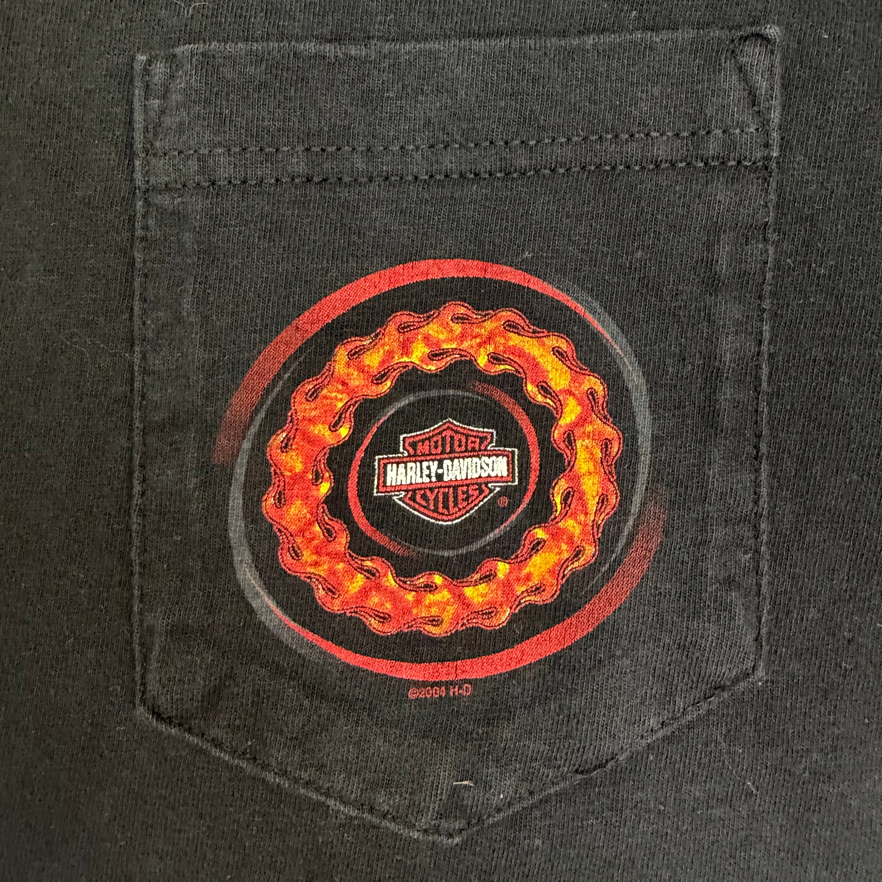 2002 Harley Davidson Lobster Lafayette Cajun Flame Pocket Tee Black