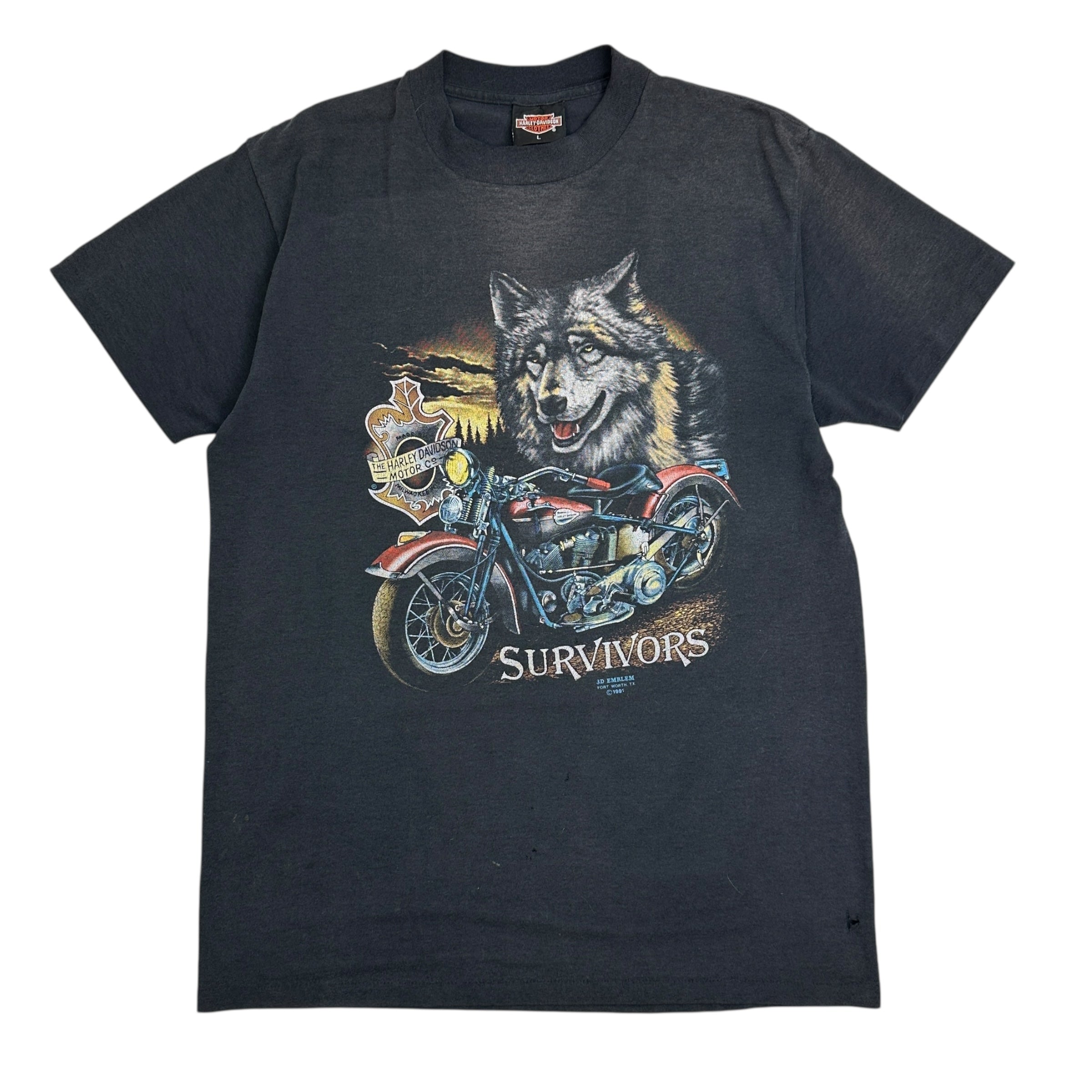 1991 Harley Davidson 3-D Emblem Survivors Tee Black