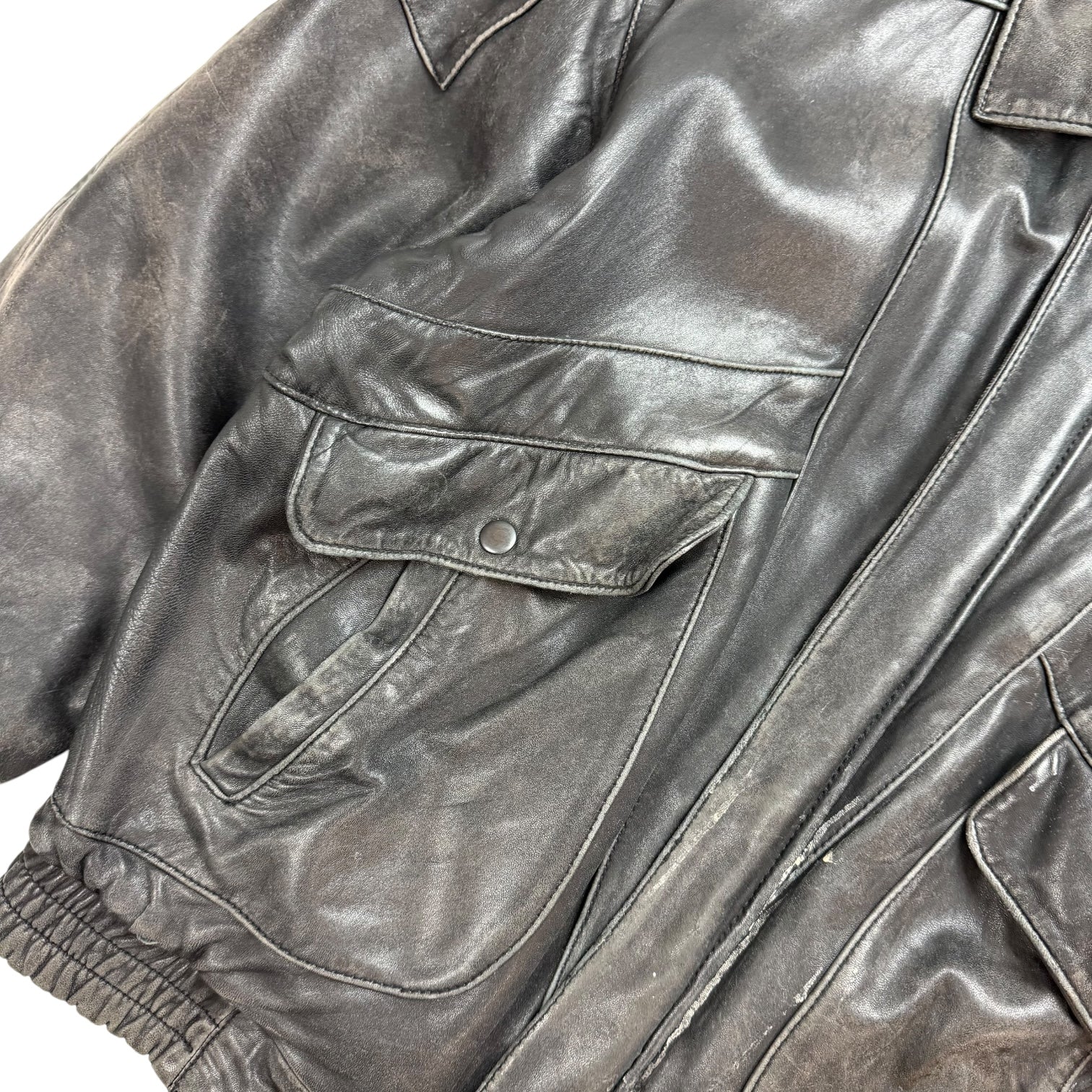 Vintage Philippe Monet Leather Bomber Jacket Black