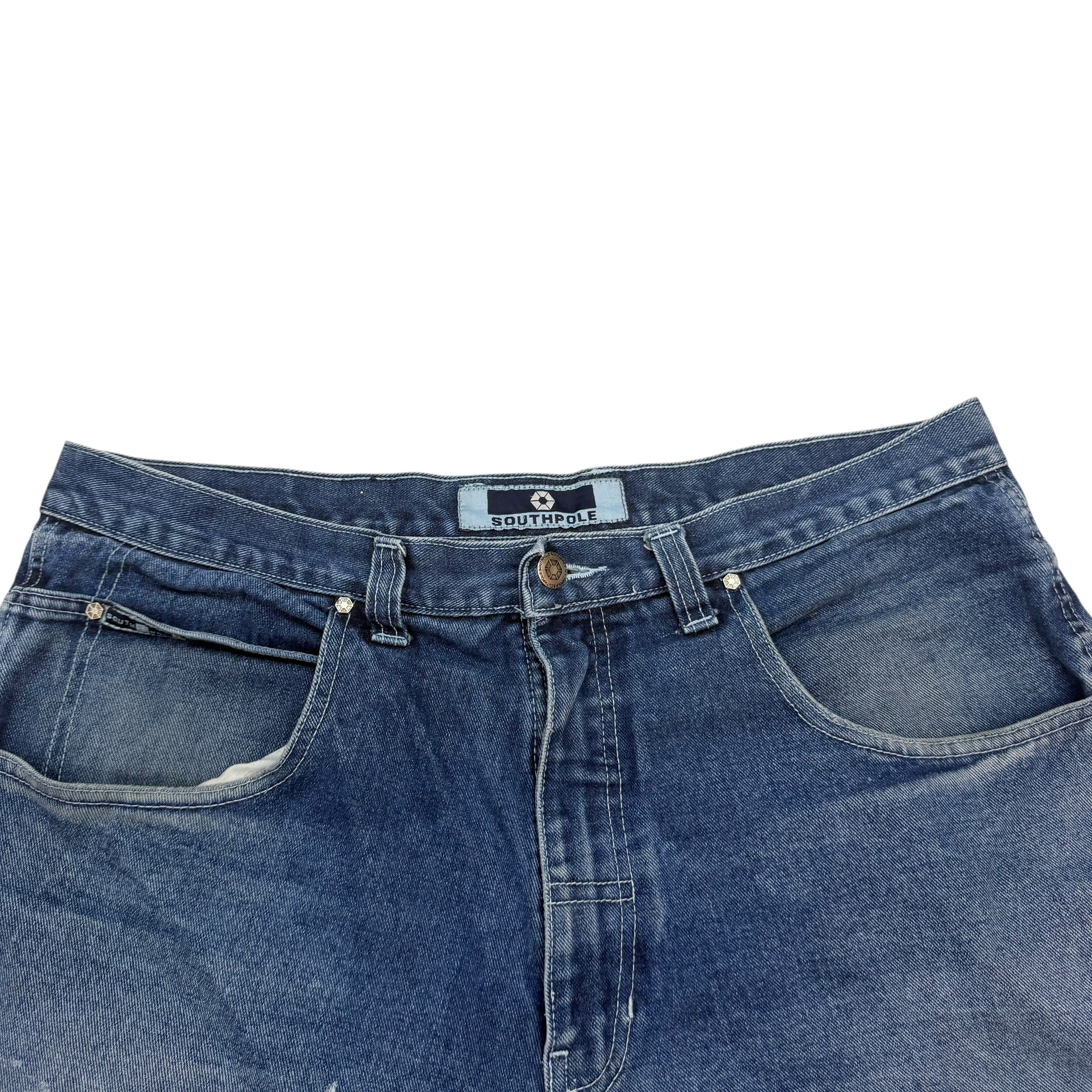 Vintage Southpole Graffiti Embroidered Denim Shorts Blue