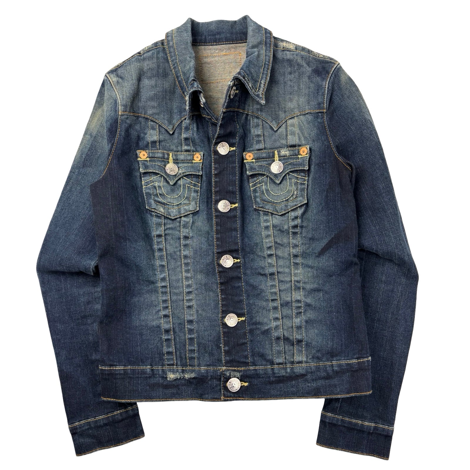 (W) Vintage Y2K True Religion Denim Jacket Dark Wash