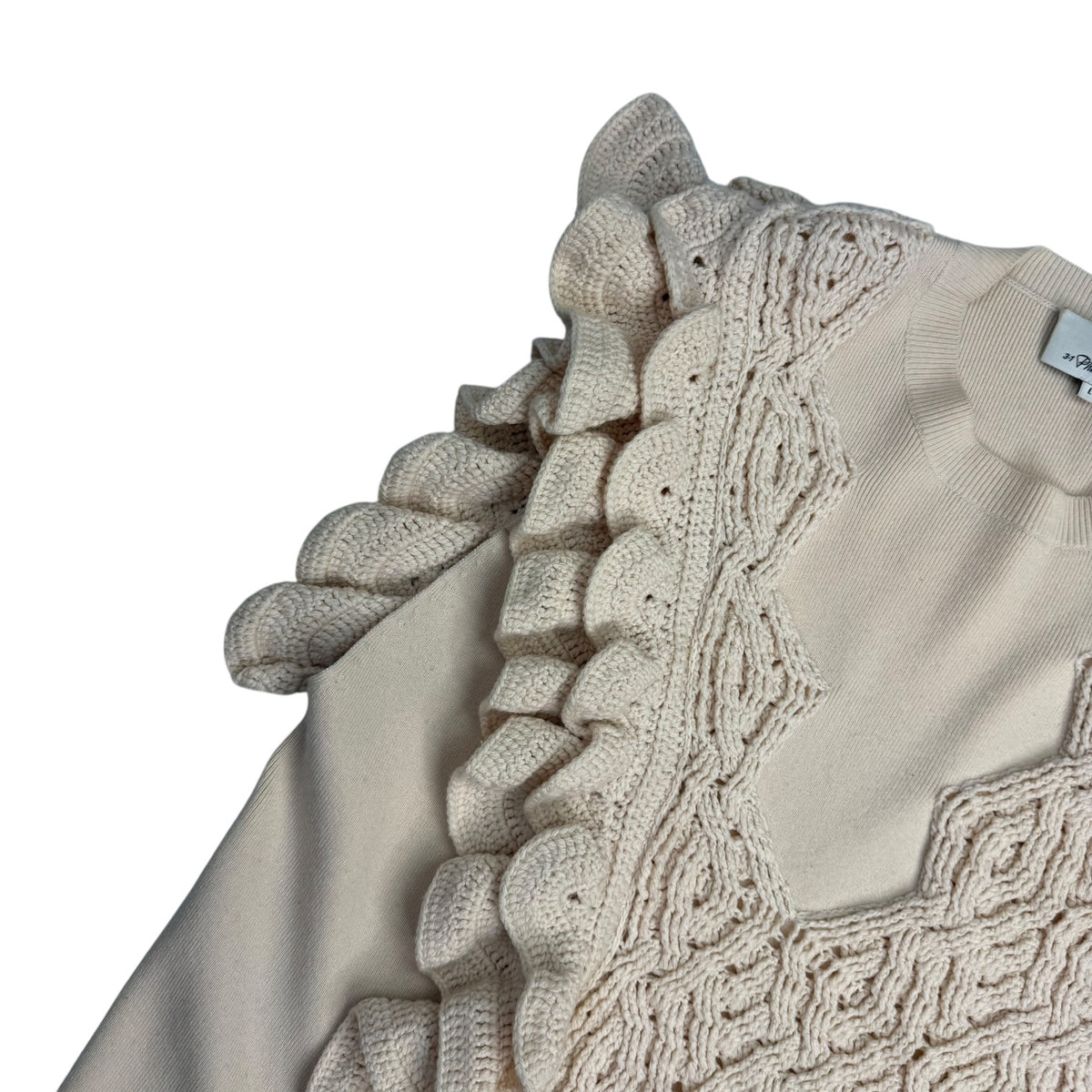 (W) 3.1 Phillip Lim Wool Crochet Ruffle Sleeveless Knit Sweater Vest Cream
