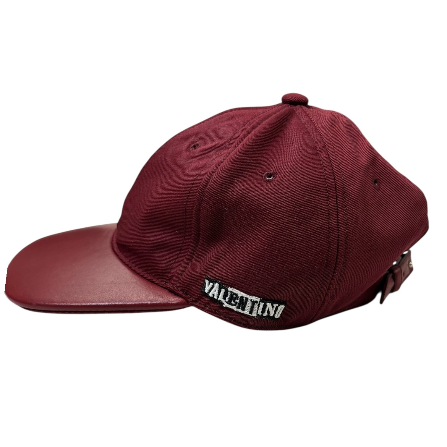 Valentino Leather Panel StrapBack Hat Maroon