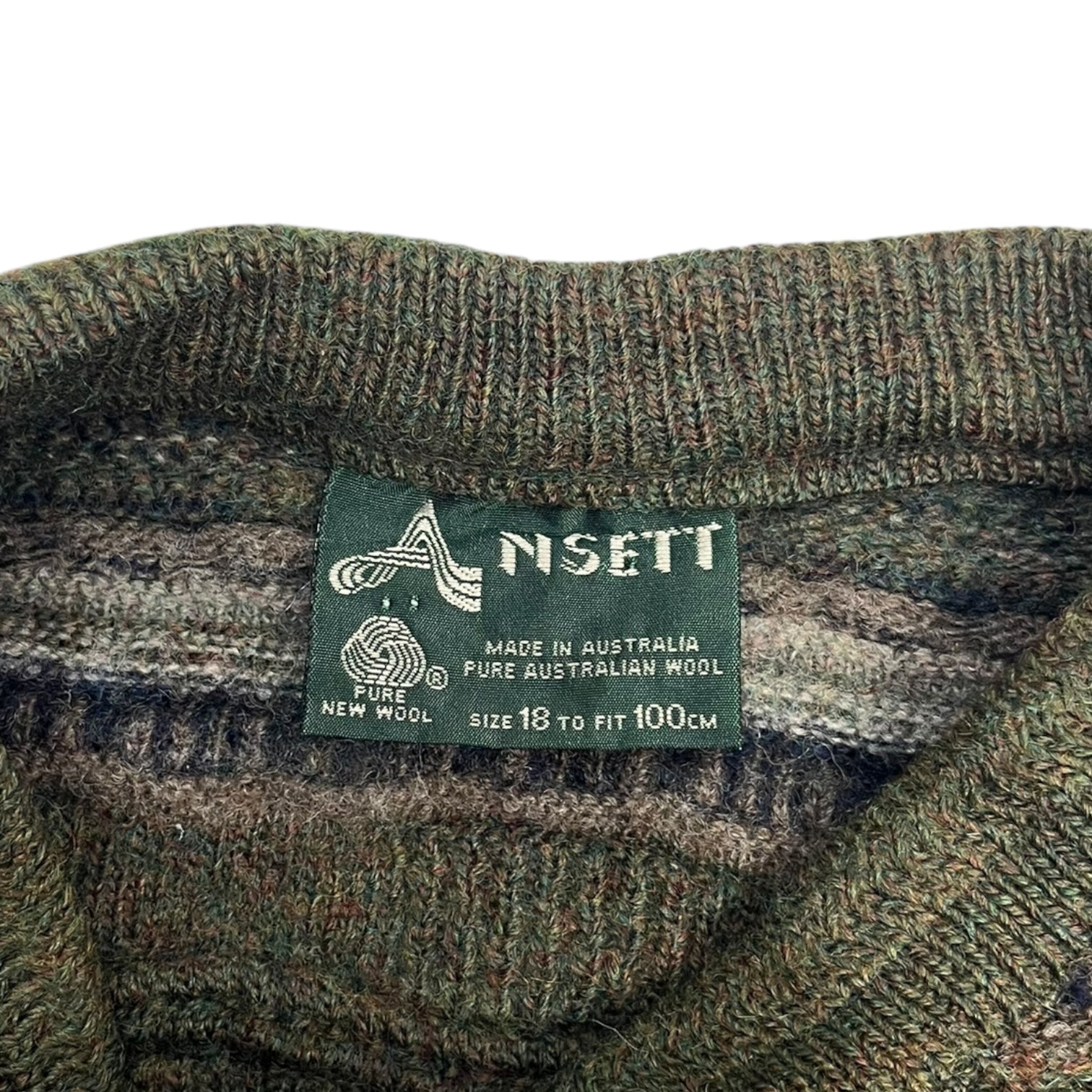 Vintage Ansett Wool Vertical Pattern Textured Knit Green/Blue