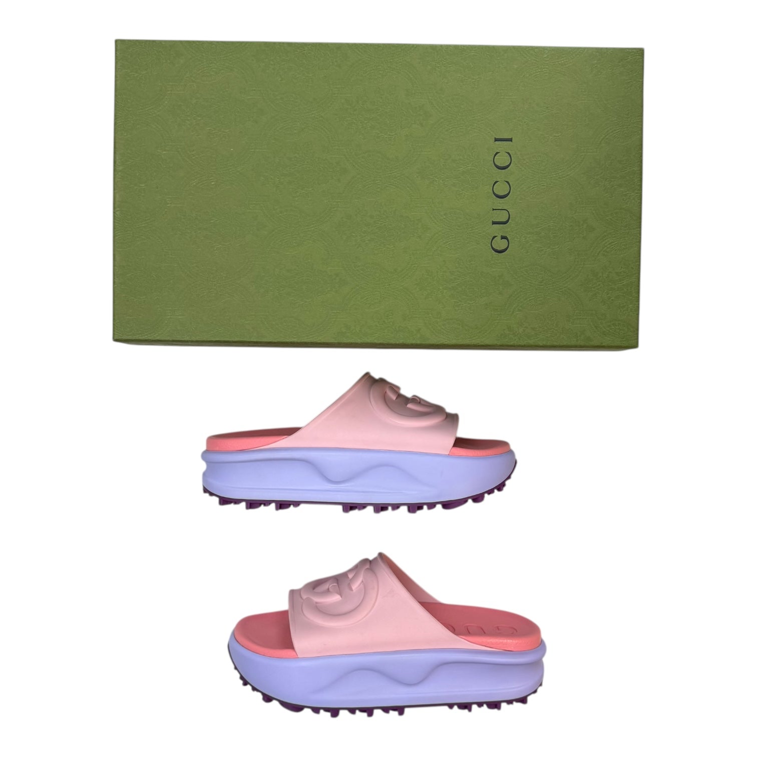 Gucci Miami GG-Embossed Pink Rubber Slides (Used)