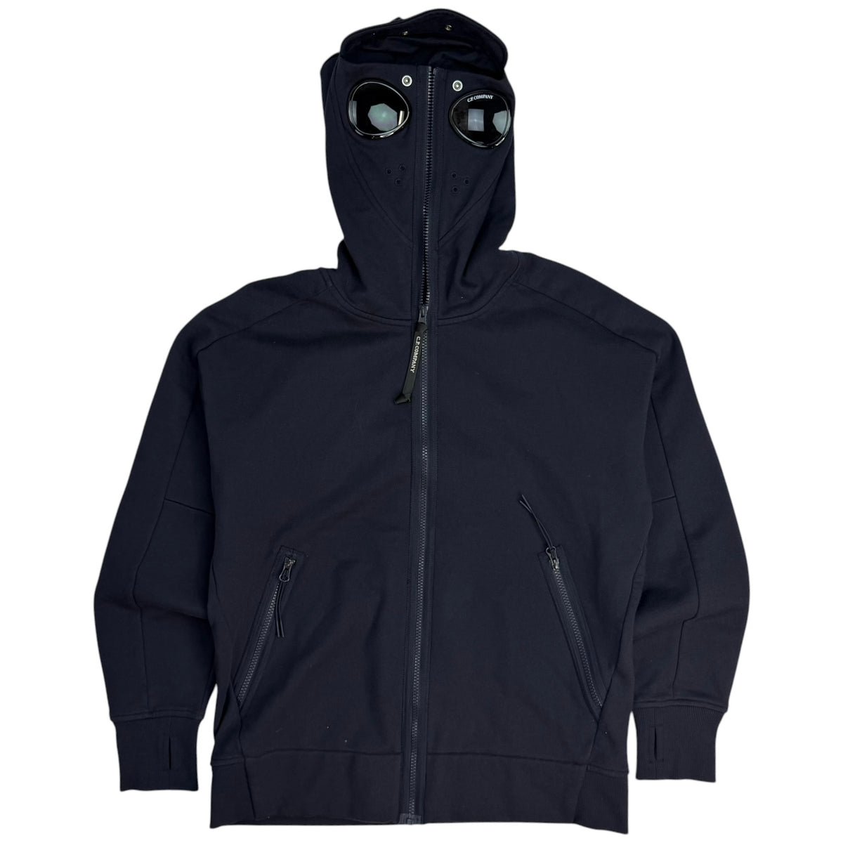C.P. Company Diagonal Raised Fleece Full Zip Hoodie Black