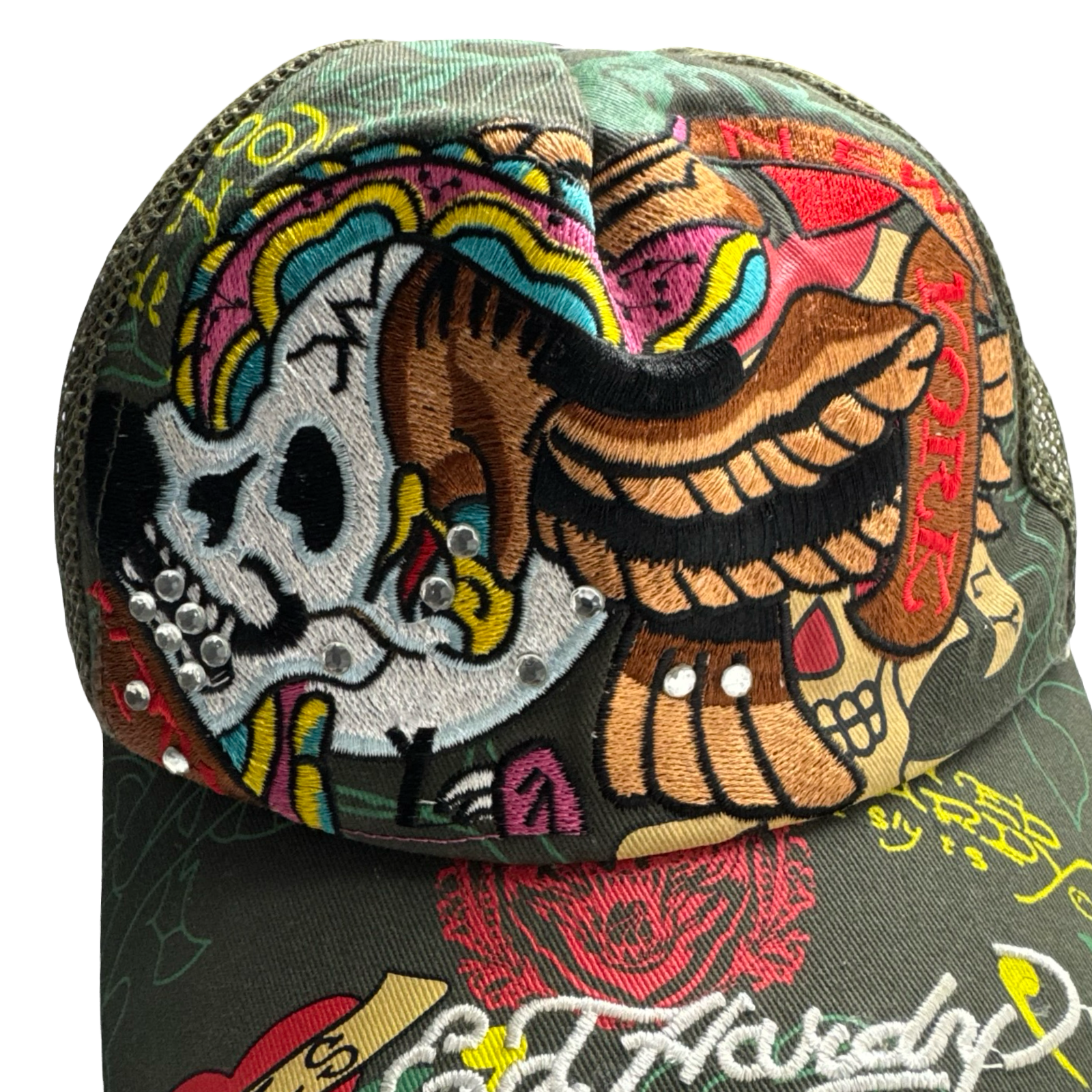 Y2K Ed Hardy Bedazzled Skull Rhinestone Hat