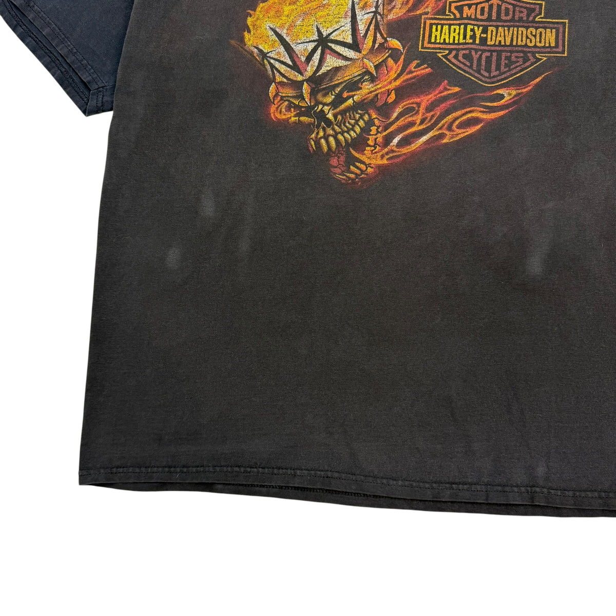 Vintage Harley Davidson Edge Flaming Skull Contrast Sleeve Tee Black