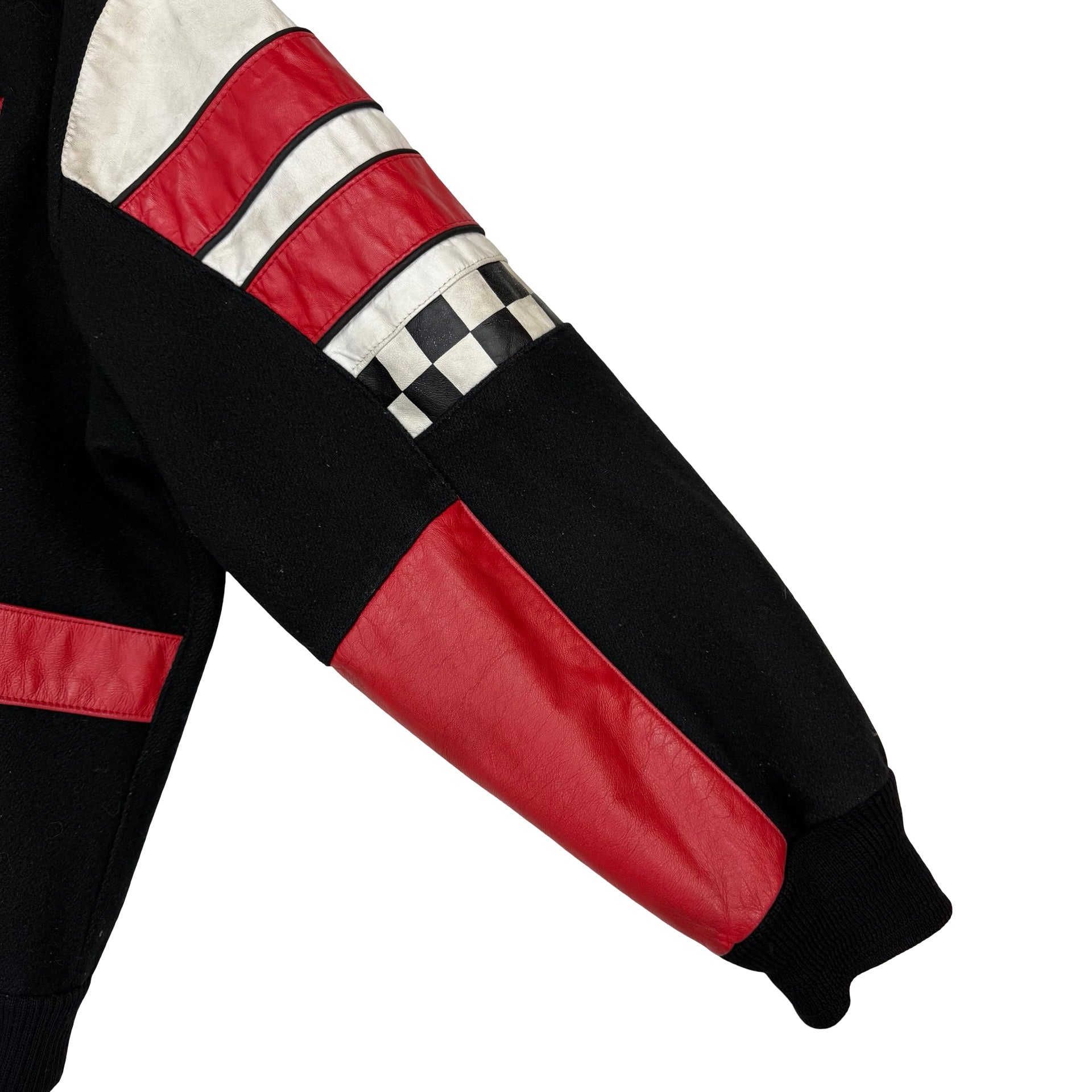 Vintage Goodwrench Racing Leather Sleeve Varsity Jacket Black