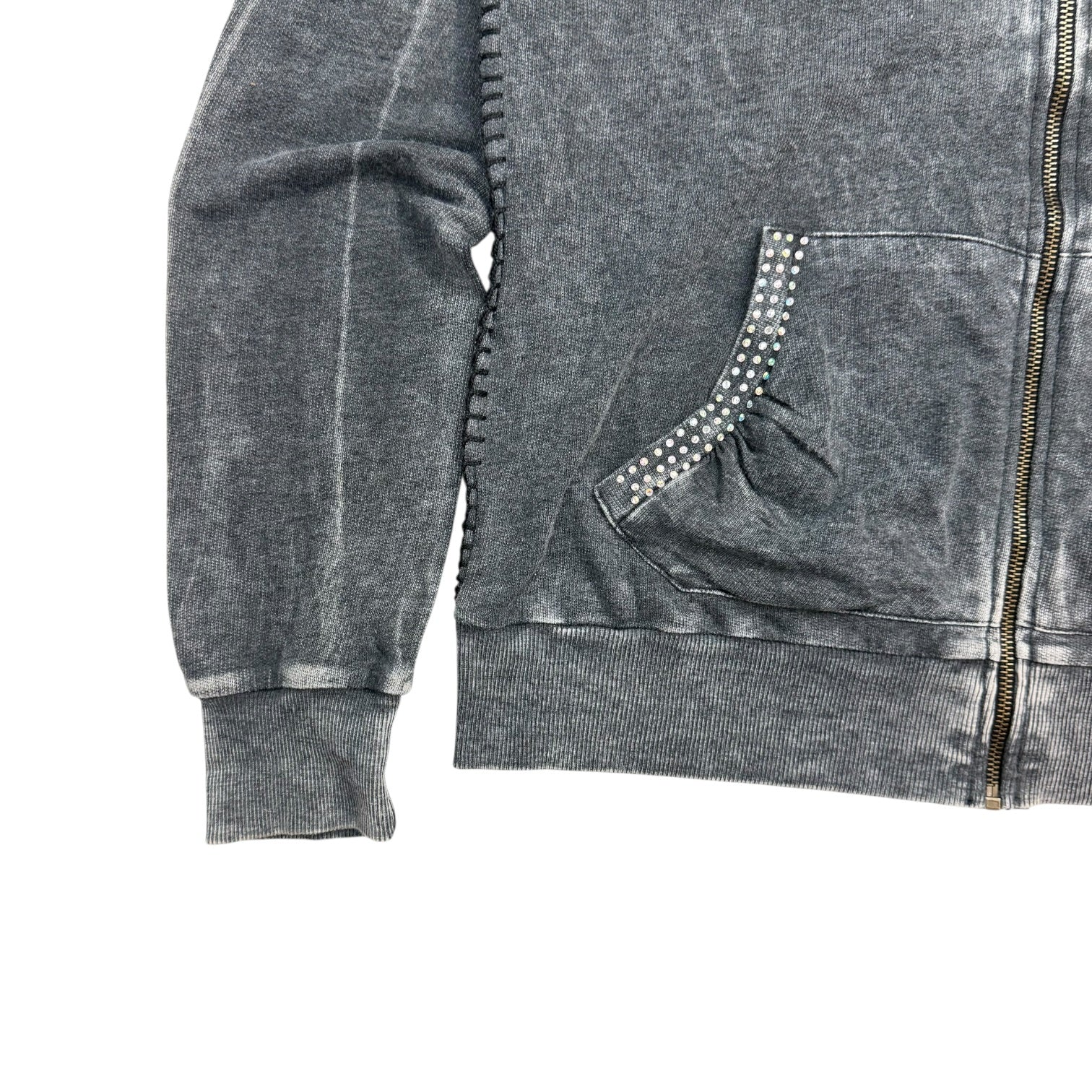 (W) Vintage Vocal Fleur Des Lis Zip Up Hoodie Washed Grey