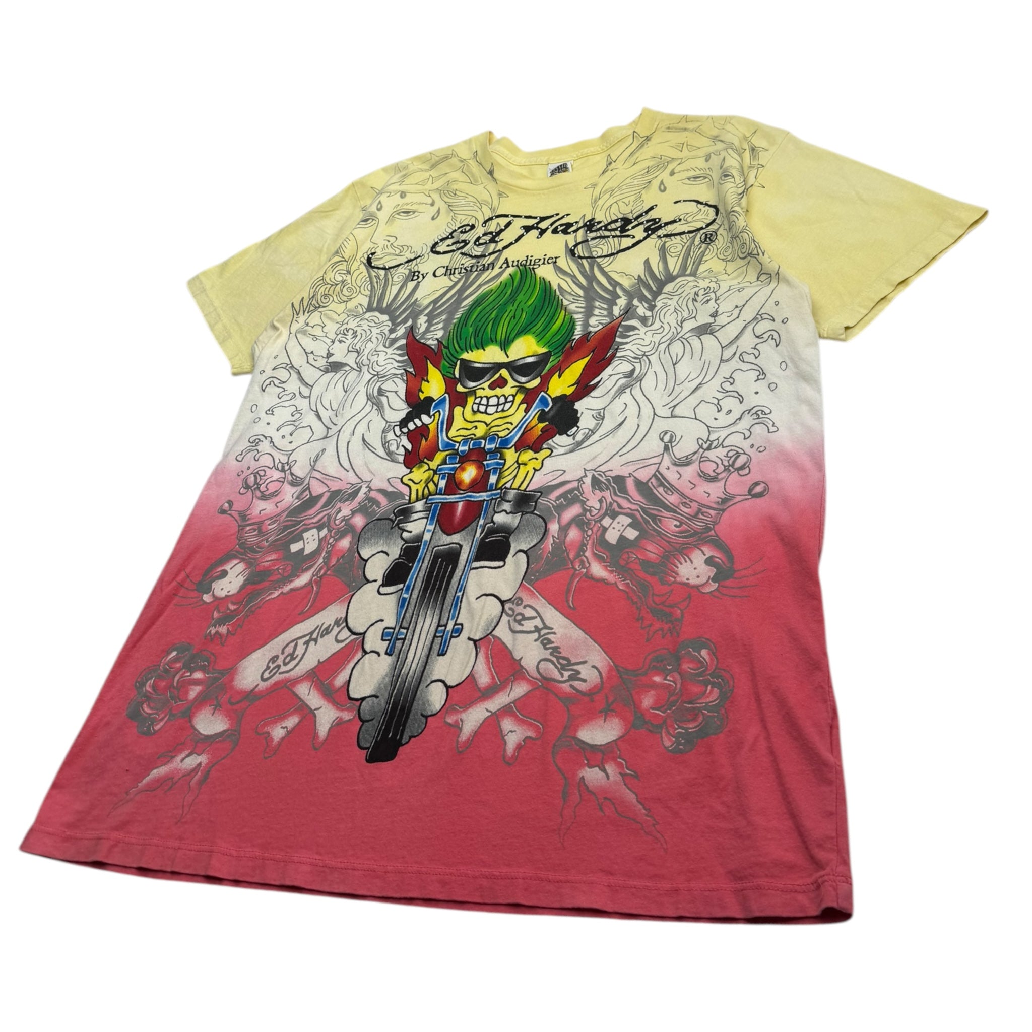 Vintage Y2K Ed Hardy Motorcycle Guy Bedazzled T-Shirt