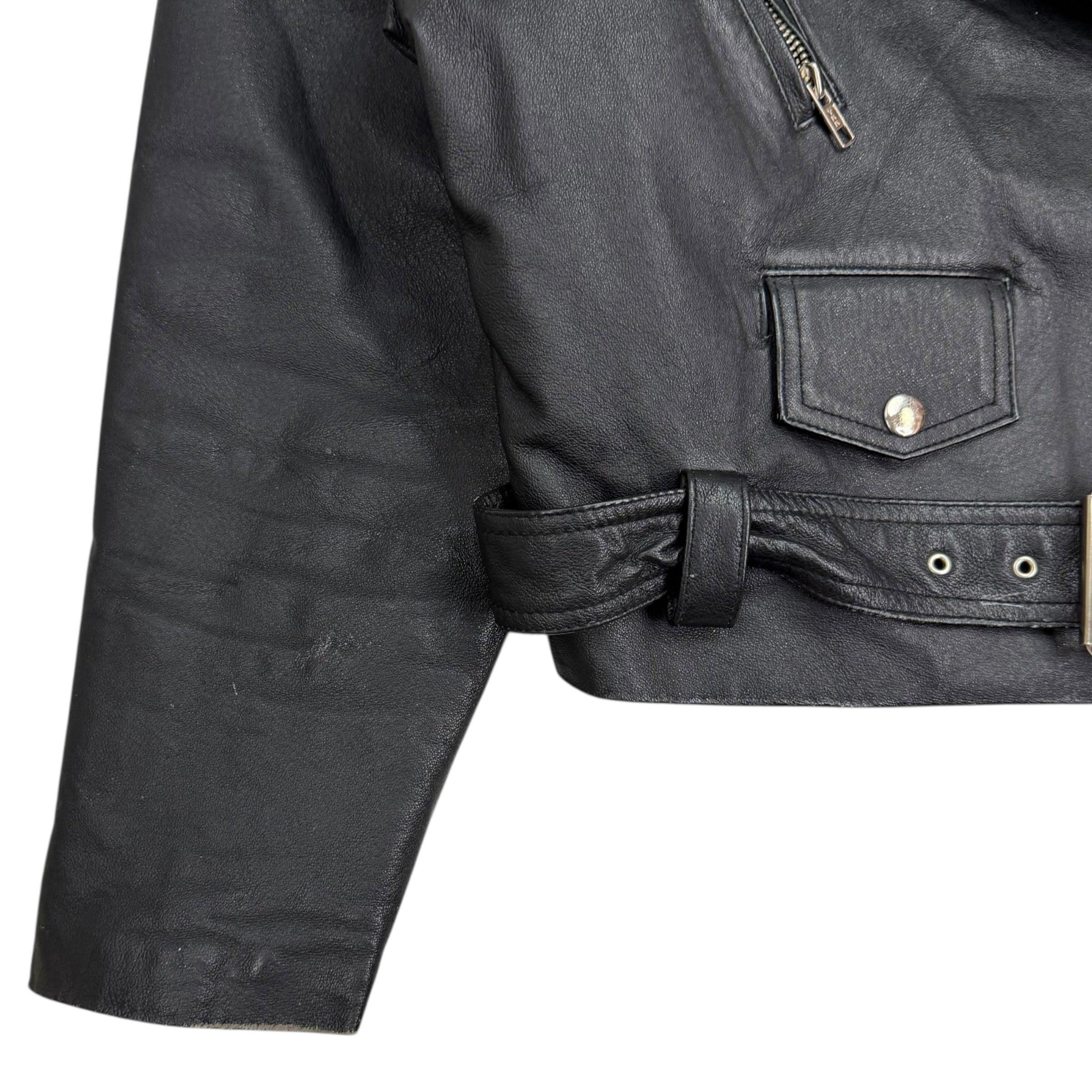 Vintage Annex Cropped Leather Moto Jacket Black