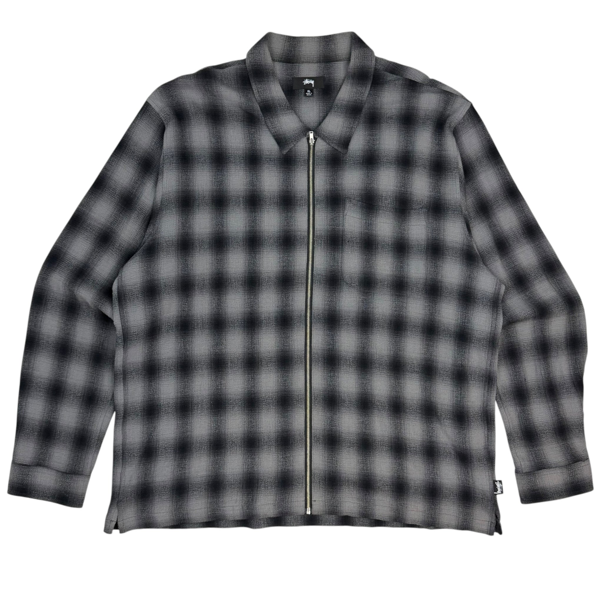 Stussy Plaid Twisted Yarn Zip Up Shirt Charcoal