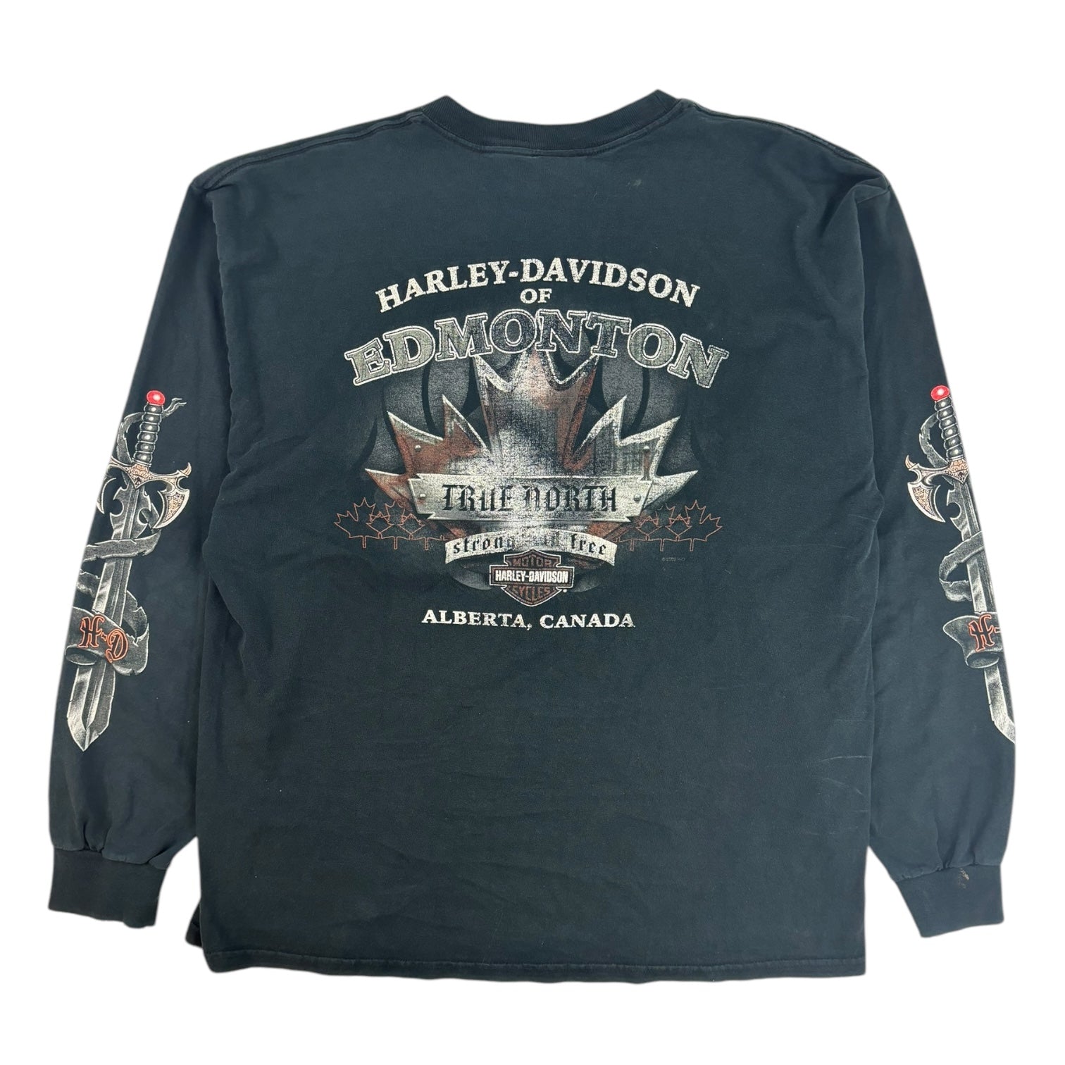 Vintage 2007 Harley Davidson Edmonton Alberta Swords L/S T-Shirt Black