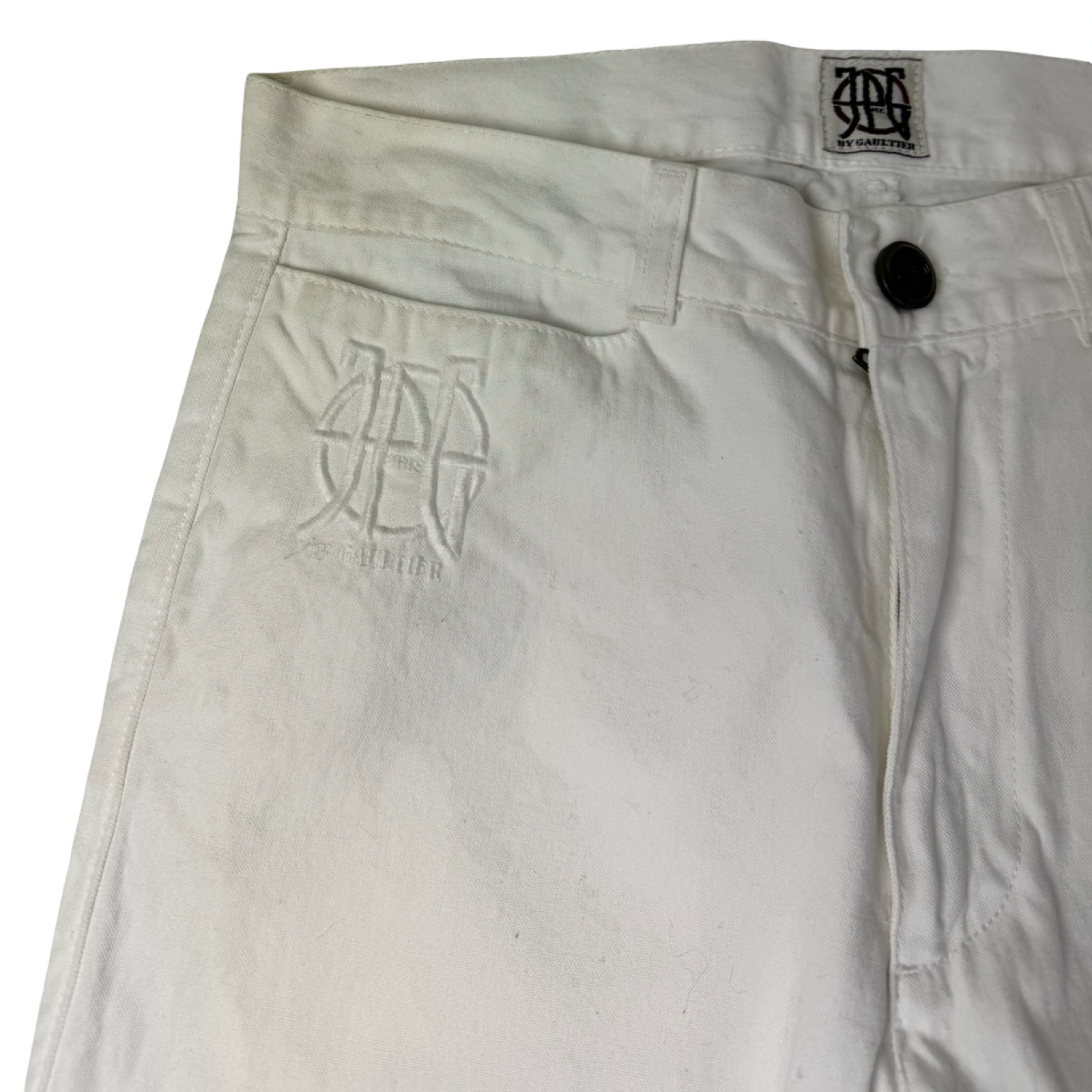 (W) Vintage Y2K Jean Paul Gaultier Denim Zip Bottoms White
